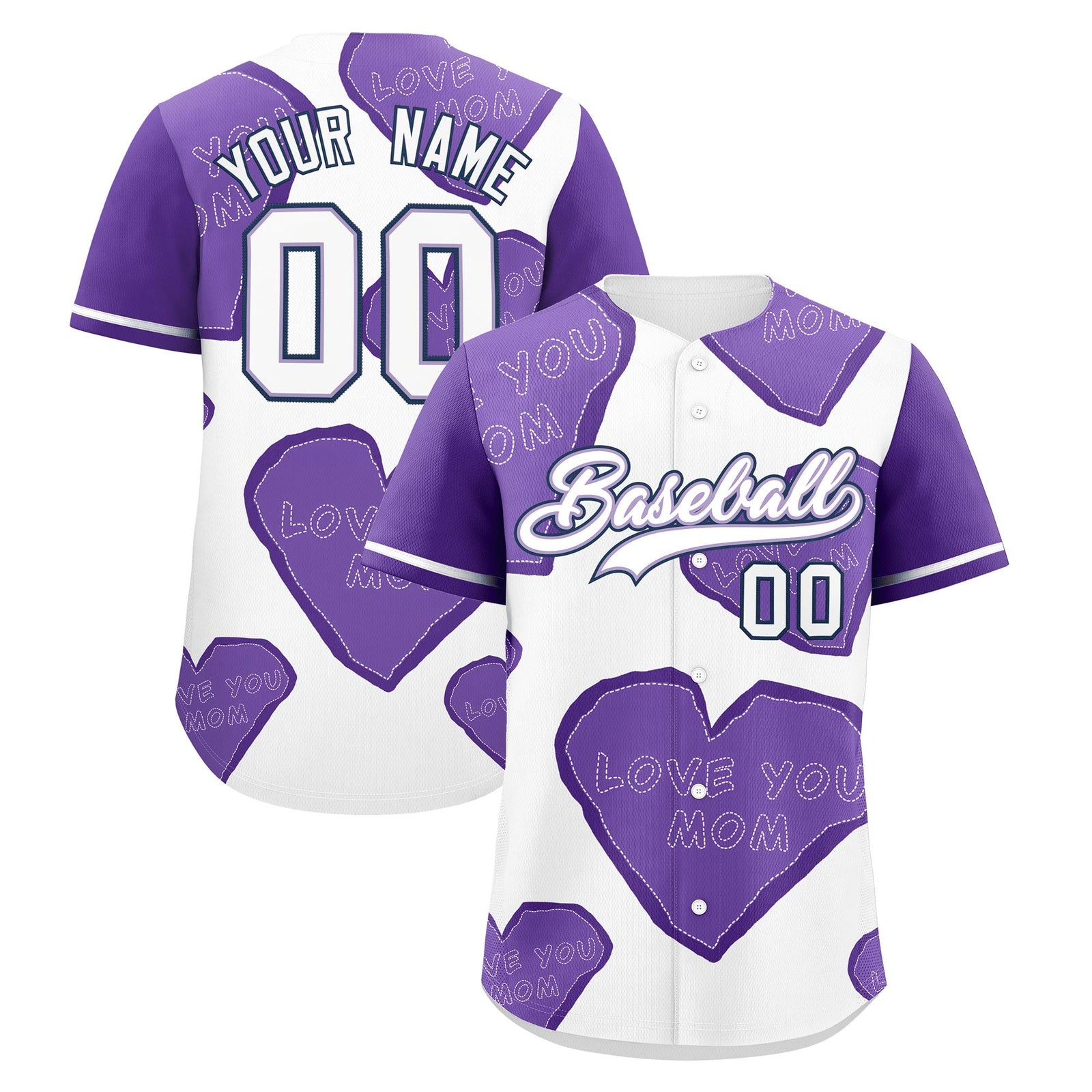 Custom White Midnight Blue Light Purple Mother's Day Style Graffiti Pattern Stretch Fabric Baseball Jersey| KXKSHOP