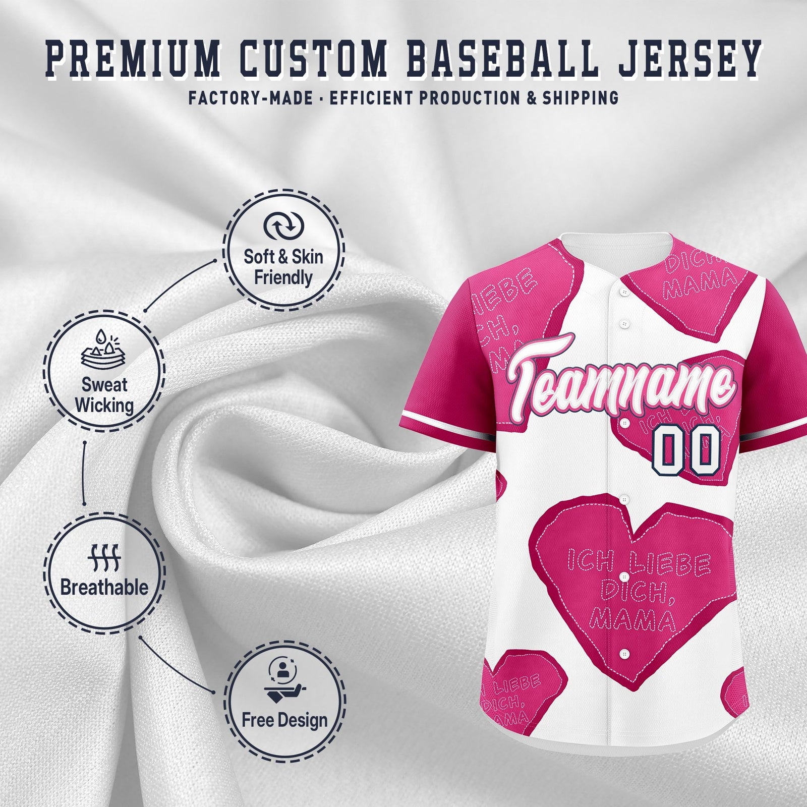 Custom White Pink Mother's Day Style Graffiti Pattern Stretch Fabric Baseball Jersey| KXKSHOP