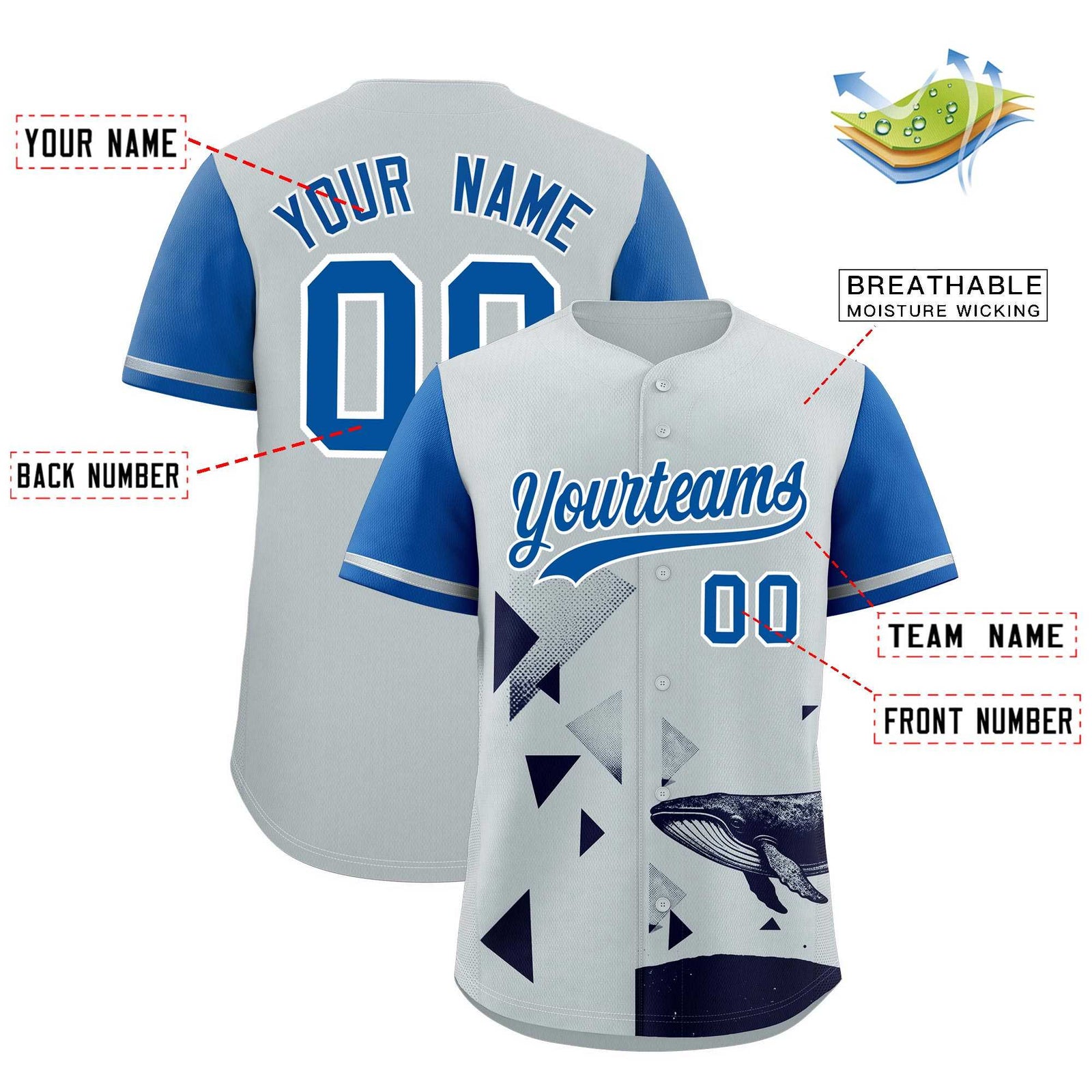 Custom Royal Silver Raptor Series Raglan Sleeves Street Style Baseball Jersey