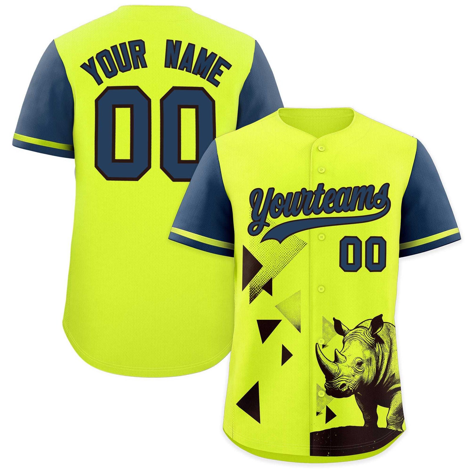 Custom Midnight Blue Fluorescent Green Raptor Series Raglan Sleeves Hip Hop Baseball Jersey