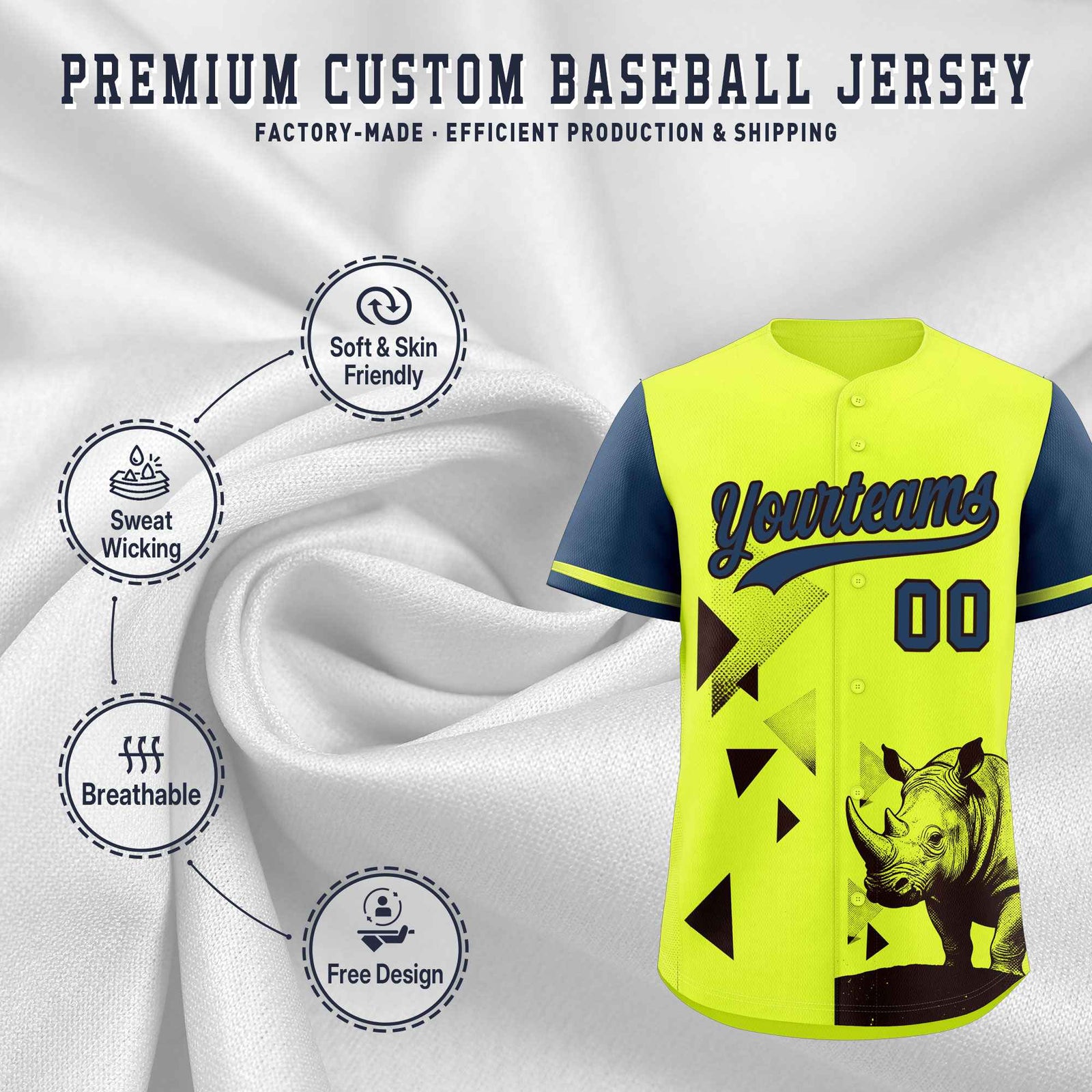 Custom Midnight Blue Fluorescent Green Raptor Series Raglan Sleeves Hip Hop Baseball Jersey