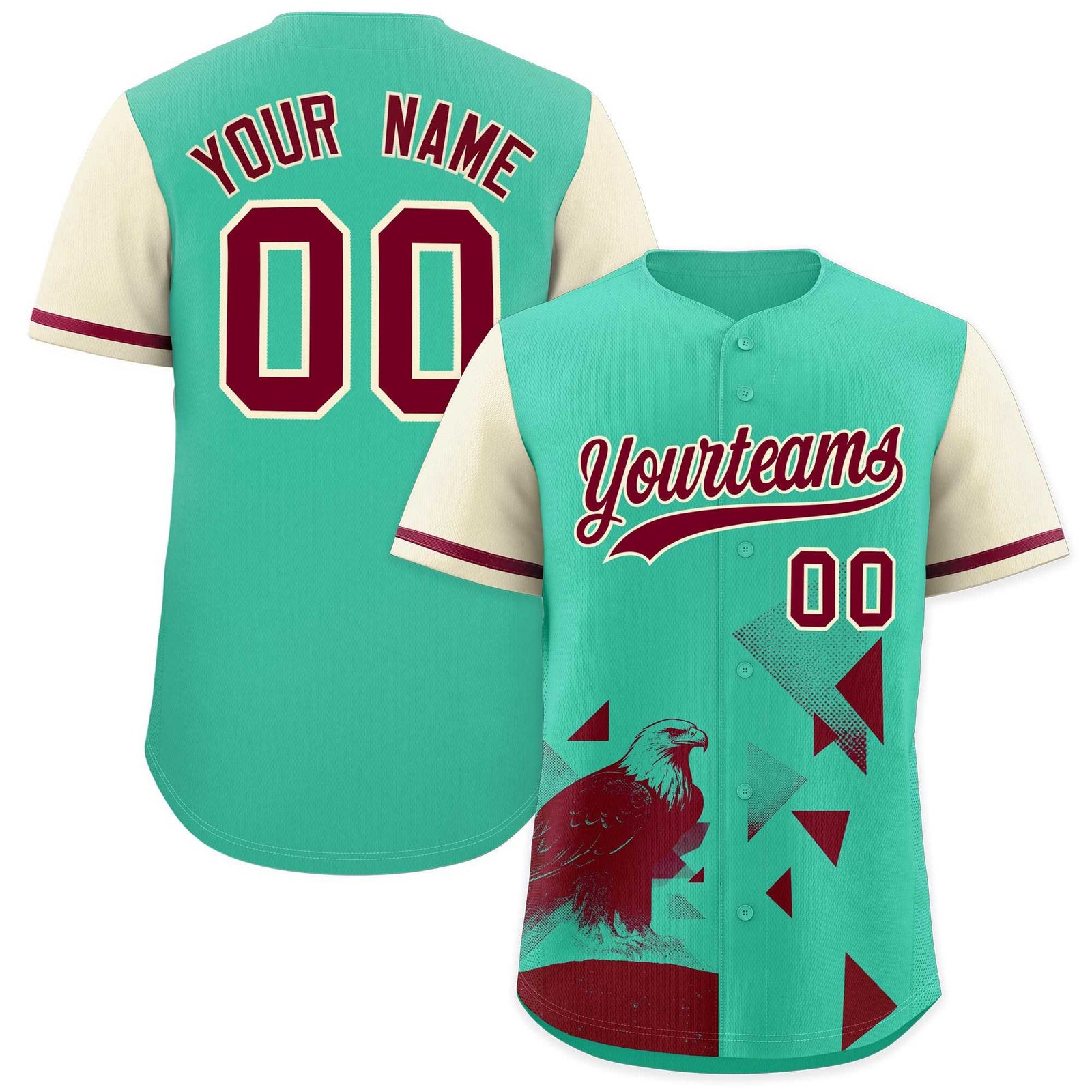 Custom Cream Green Raptor Series Raglan Sleeves Urban Style Baseball Jersey