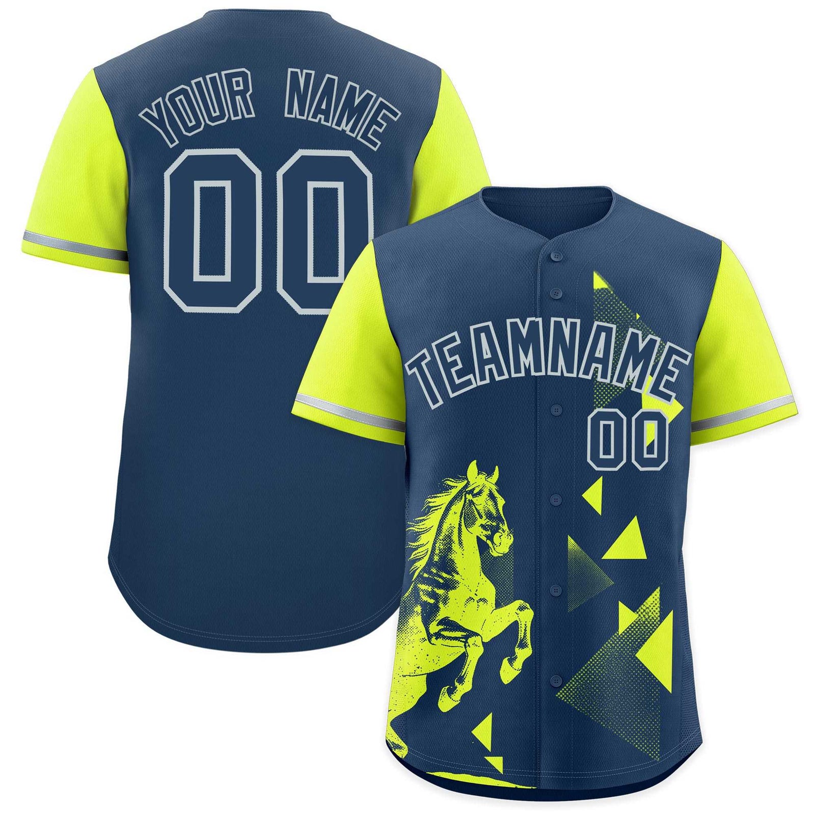 Custom Fluorescent Green Midnight Blue Raptor Series Raglan Sleeves Drapable Baseball Jersey