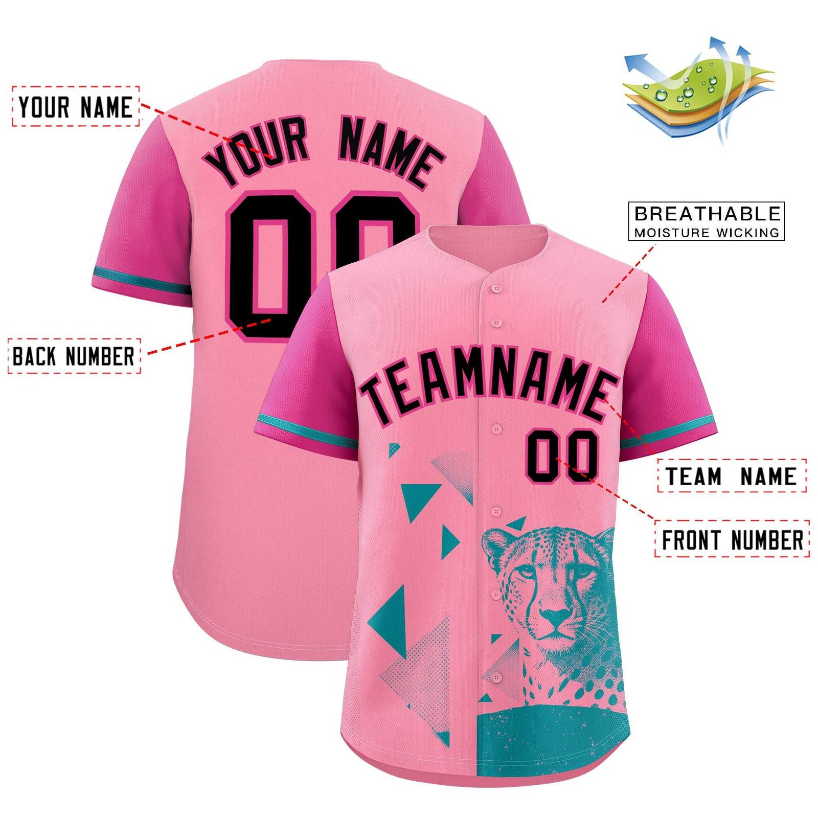 Custom Rose Red Light Pink Raptor Series Raglan Sleeves Breathable Baseball Jersey