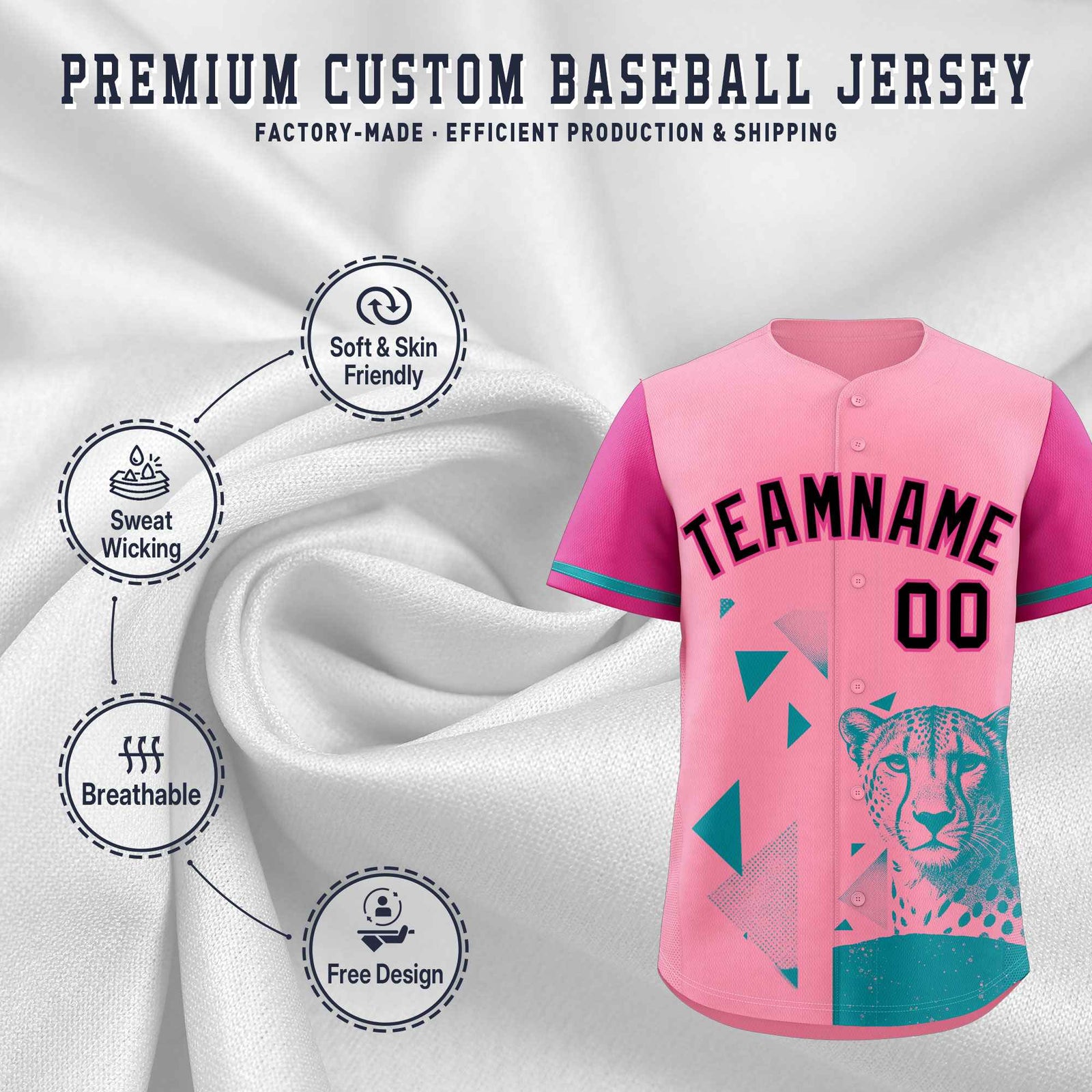 Custom Rose Red Light Pink Raptor Series Raglan Sleeves Breathable Baseball Jersey