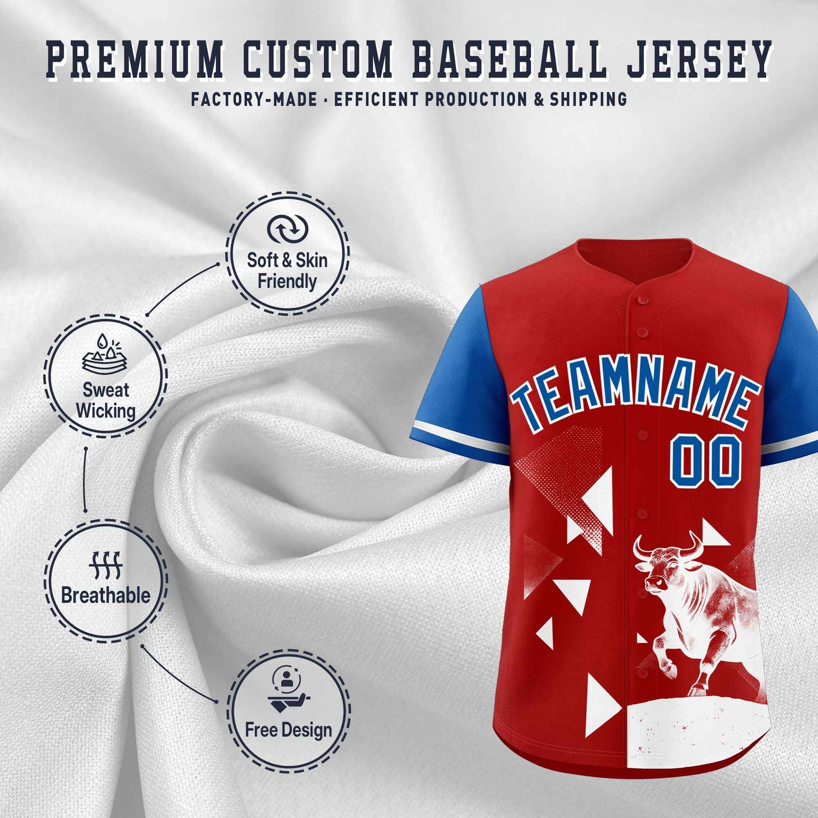 Custom Royal Red Raptor Series Raglan Sleeves Street Style Baseball Jersey