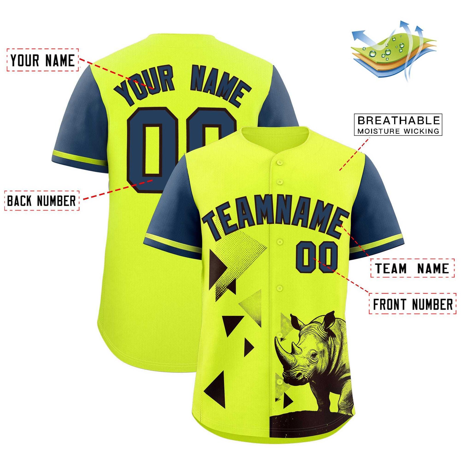 Custom Midnight Blue Fluorescent Green Raptor Series Raglan Sleeves Hip Hop Baseball Jersey