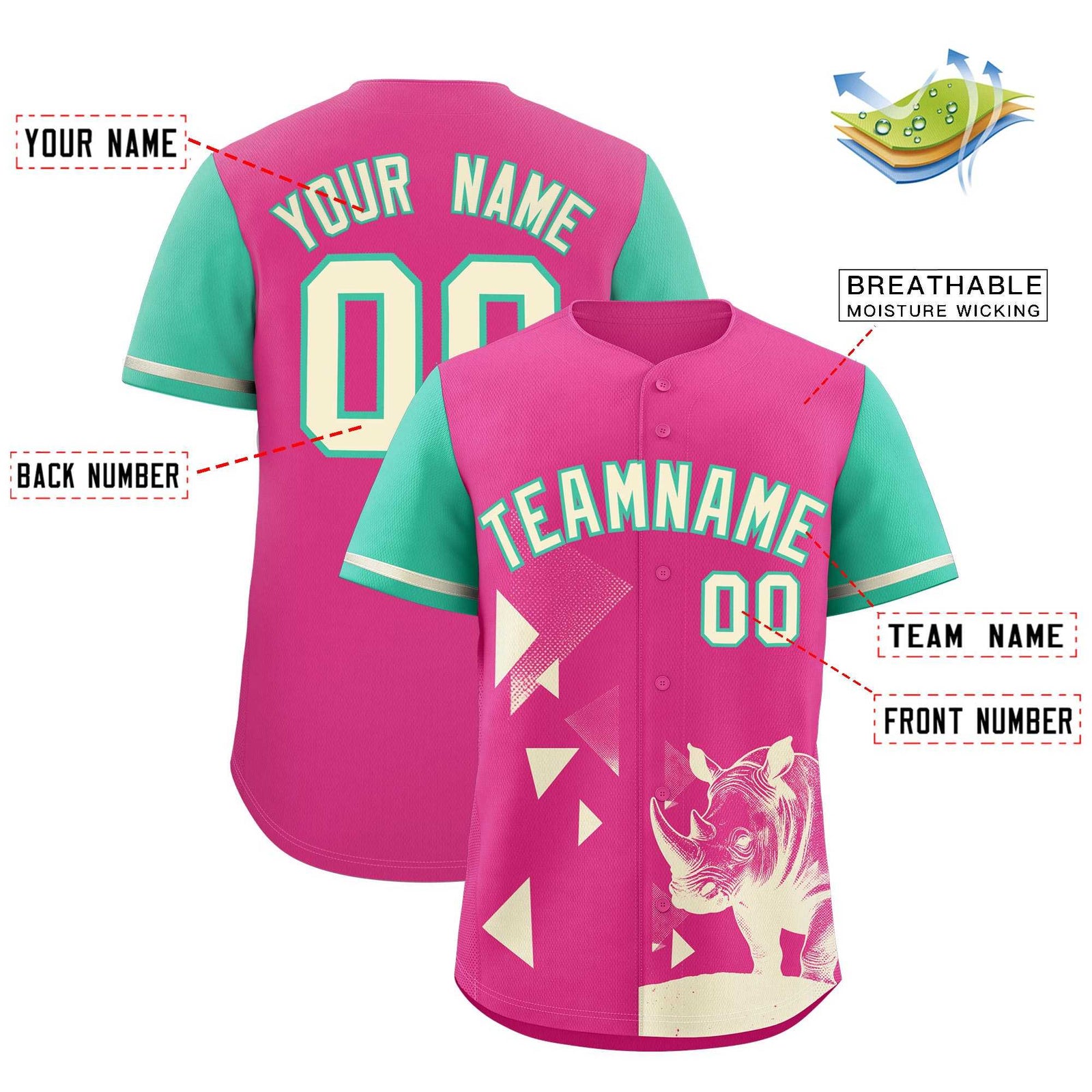 Custom Green Rose Red Raptor Series Raglan Sleeves Breathable Baseball Jersey