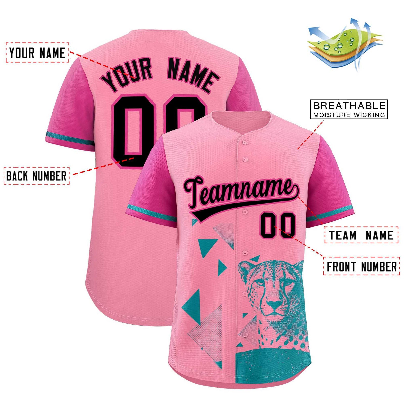 Custom Rose Red Light Pink Raptor Series Raglan Sleeves Breathable Baseball Jersey |KXKSHOP