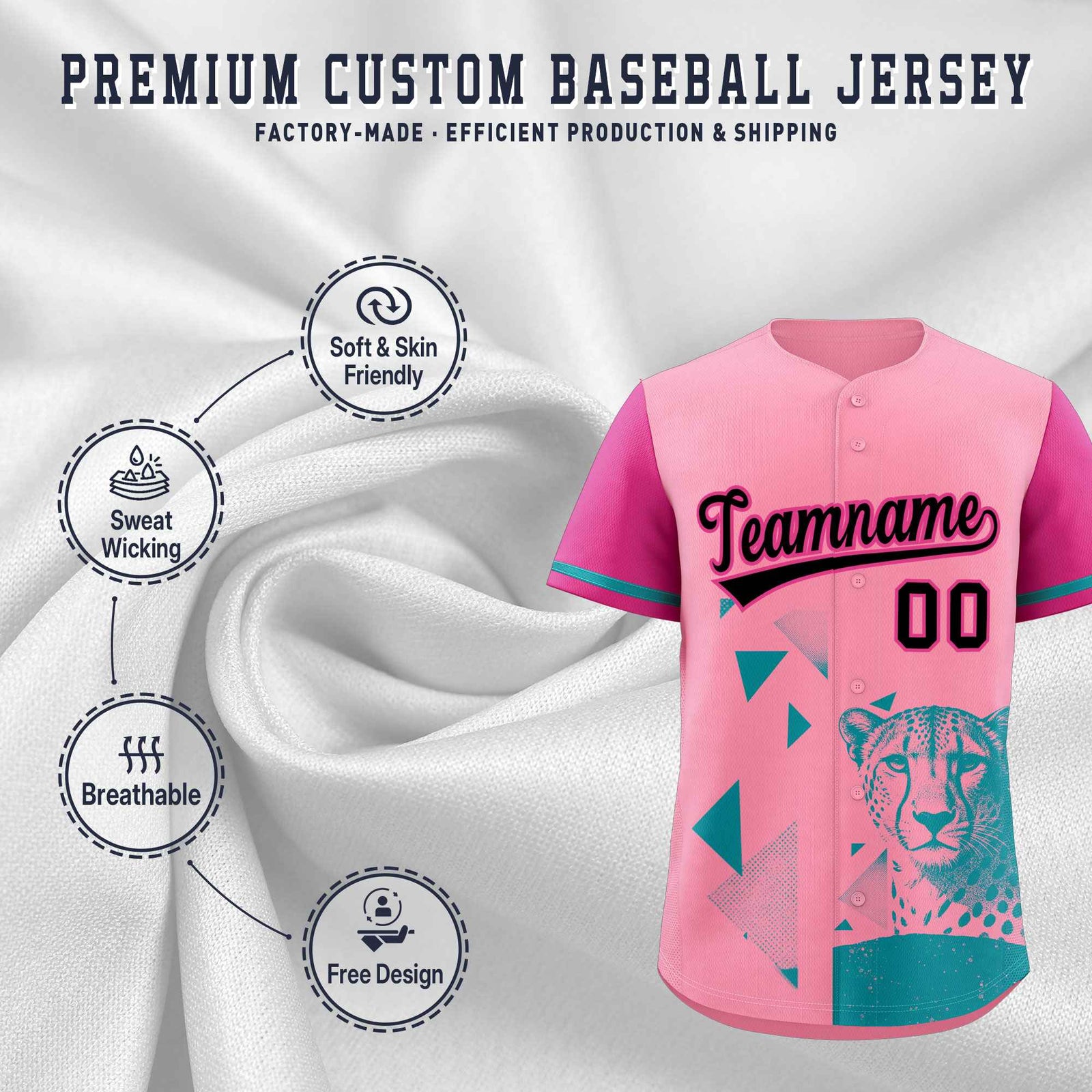 Custom Rose Red Light Pink Raptor Series Raglan Sleeves Breathable Baseball Jersey |KXKSHOP