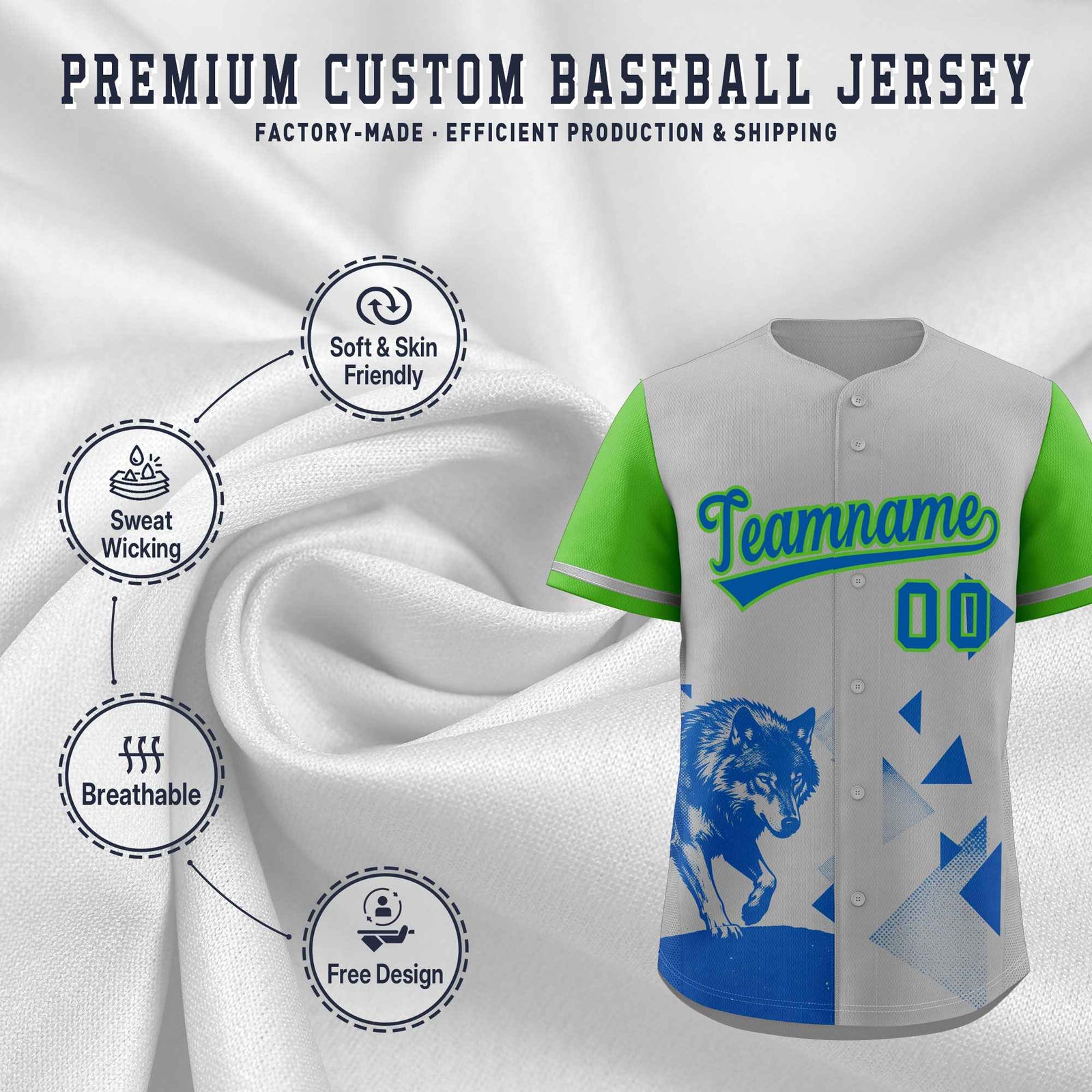 Custom Light Green Gray Raptor Series Raglan Sleeves Street Style Baseball Jersey |KXKSHOP