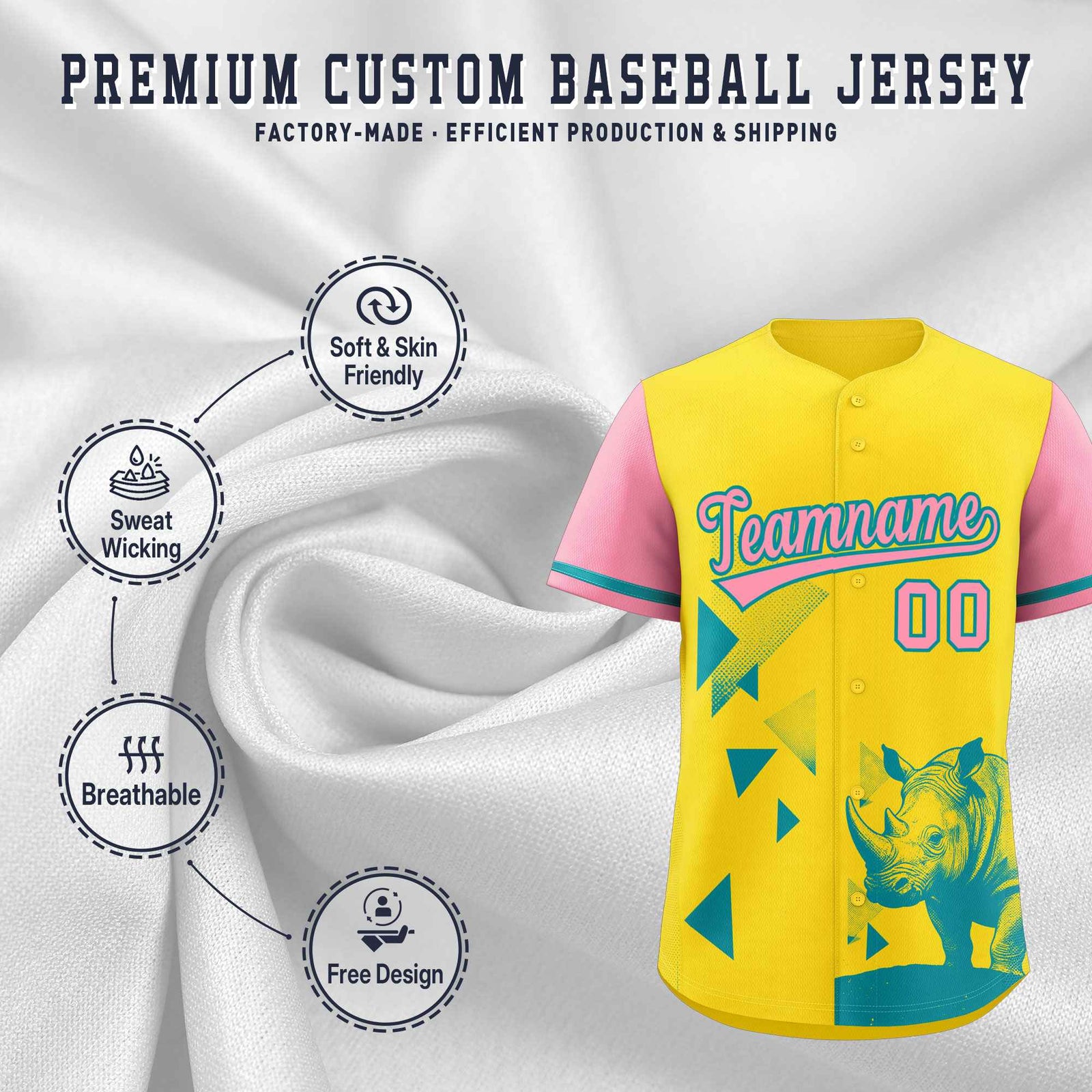 Custom Light Pink Yellow Raptor Series Raglan Sleeves Lightweight Baseball Jersey |KXKSHOP