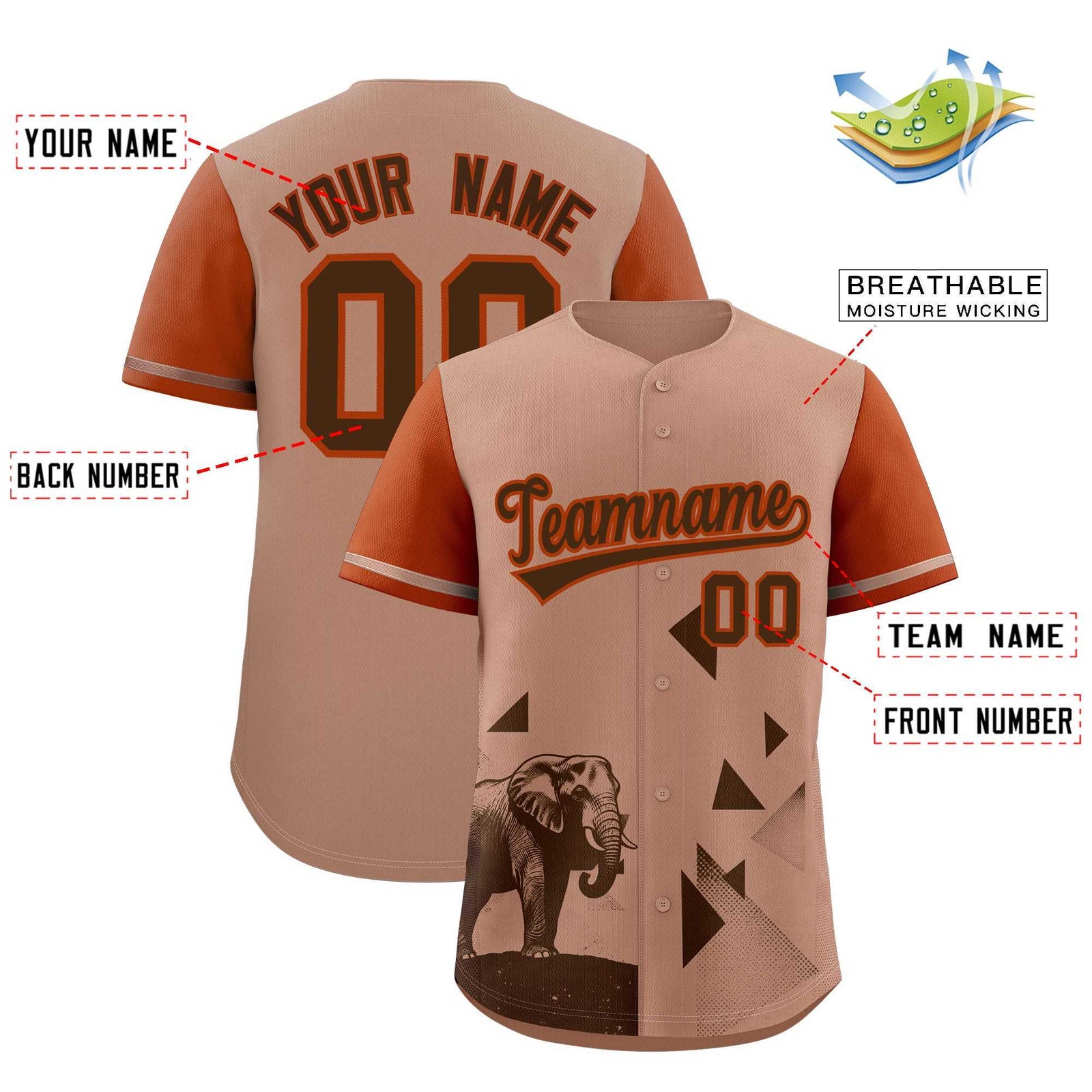 Custom Dark Orange Coffee Raptor Series Raglan Sleeves Hip Hop Baseball Jersey |KXKSHOP
