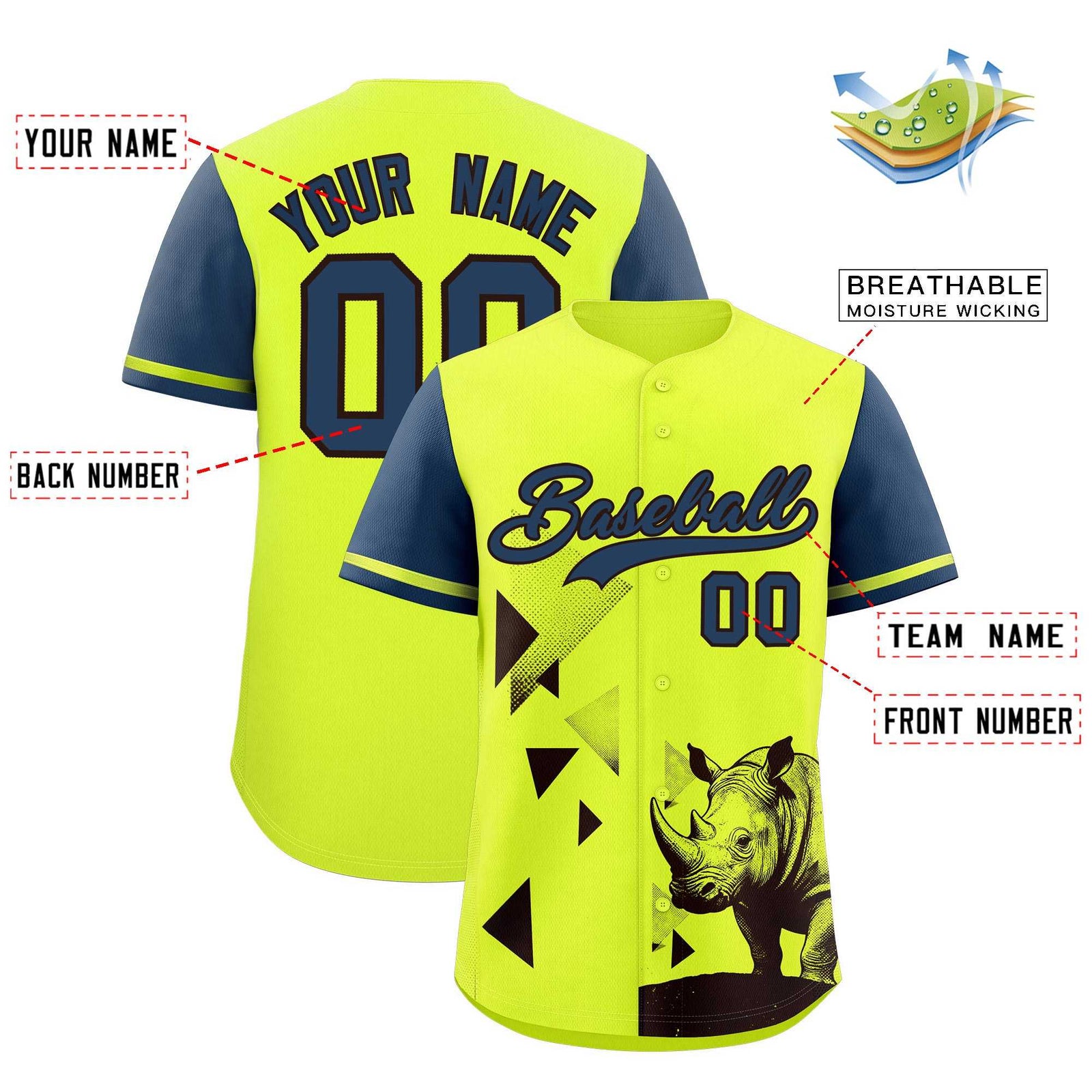Custom Midnight Blue Fluorescent Green Raptor Series Raglan Sleeves Hip Hop Baseball Jersey