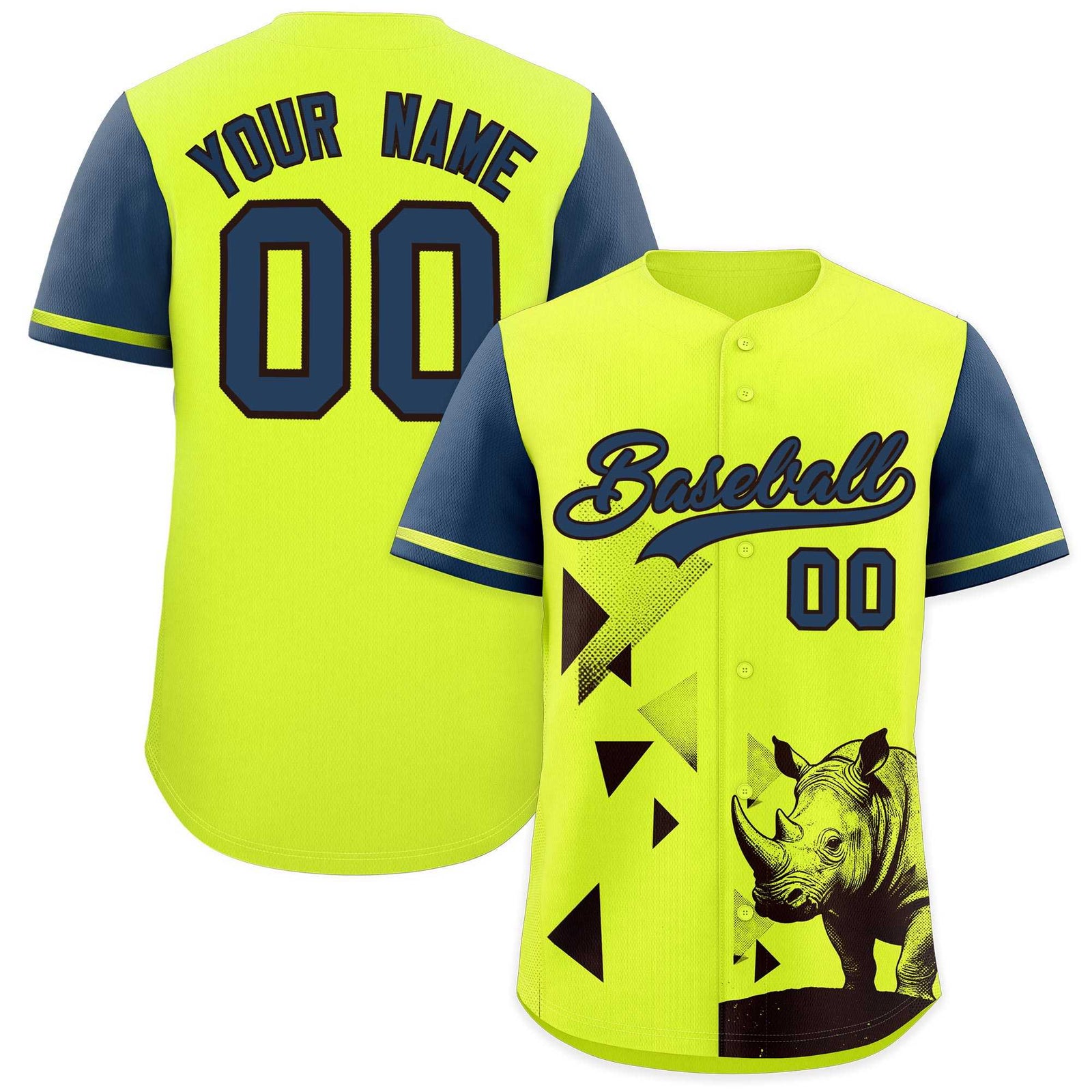 Custom Midnight Blue Fluorescent Green Raptor Series Raglan Sleeves Hip Hop Baseball Jersey