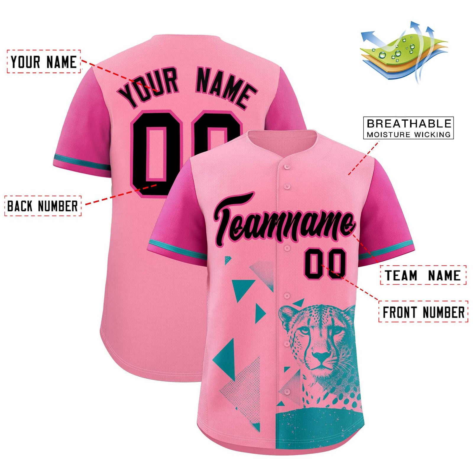 Custom Rose Red Light Pink Raptor Series Raglan Sleeves Breathable Baseball Jersey