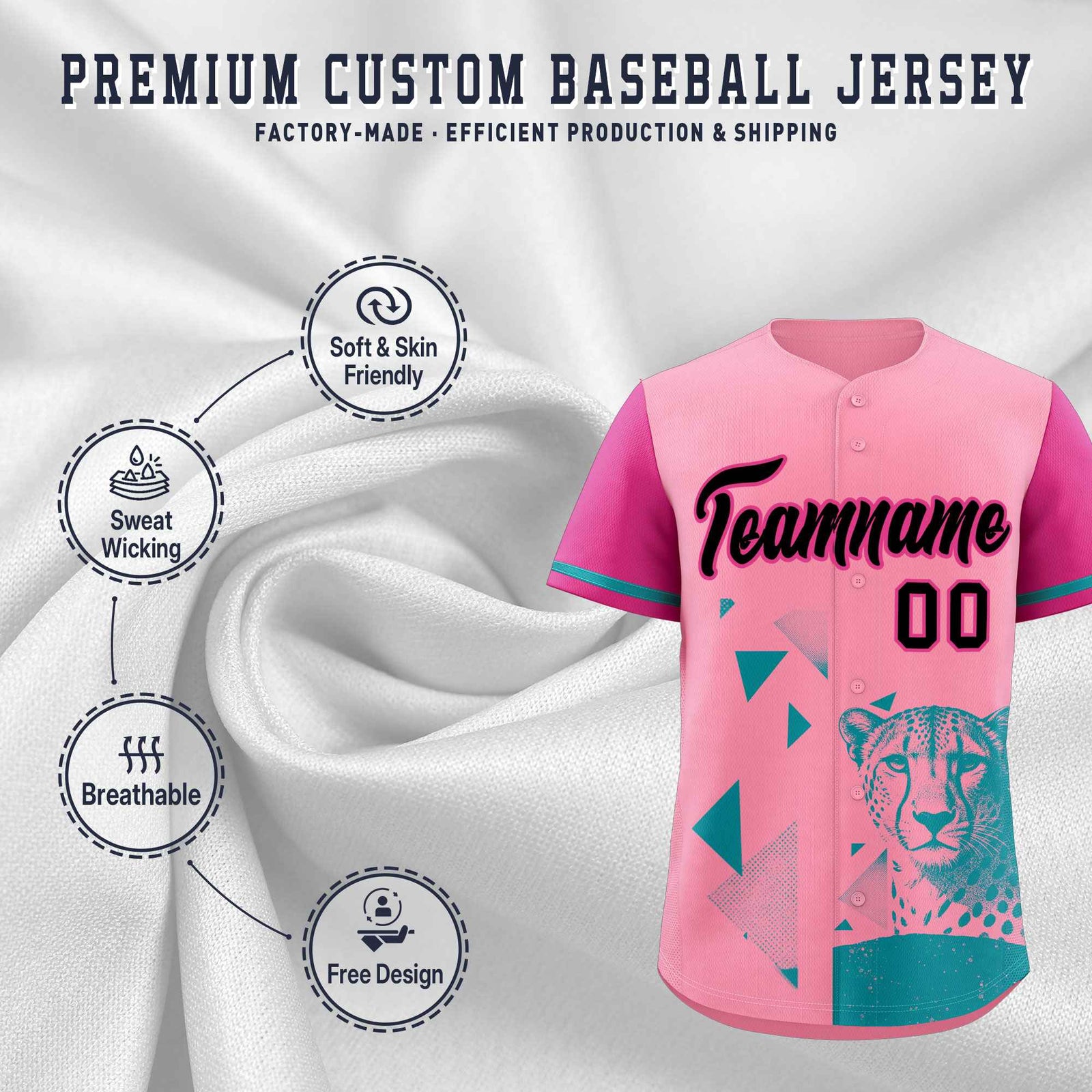 Custom Rose Red Light Pink Raptor Series Raglan Sleeves Breathable Baseball Jersey