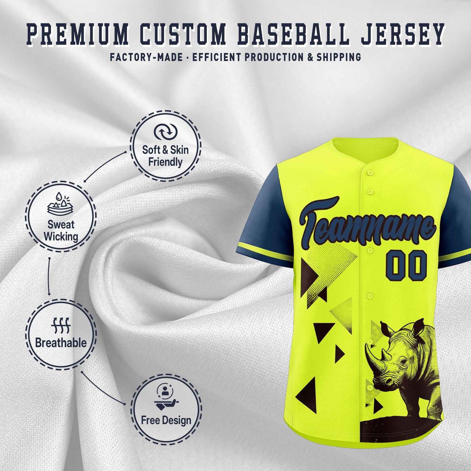 Custom Midnight Blue Fluorescent Green Raptor Series Raglan Sleeves Hip Hop Baseball Jersey