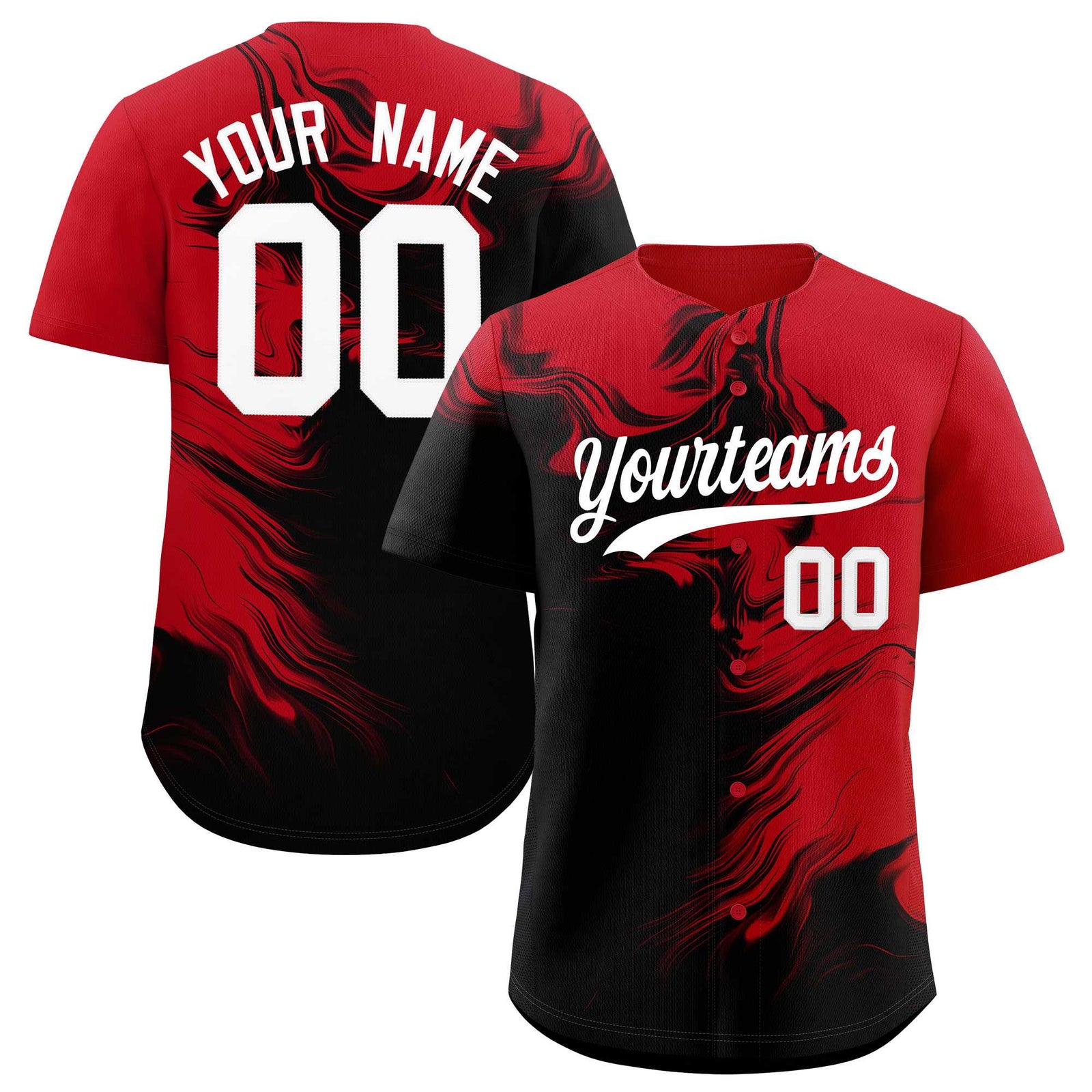 Custom Red Black Personalized Ink Pattern Authentic Baseball Jersey