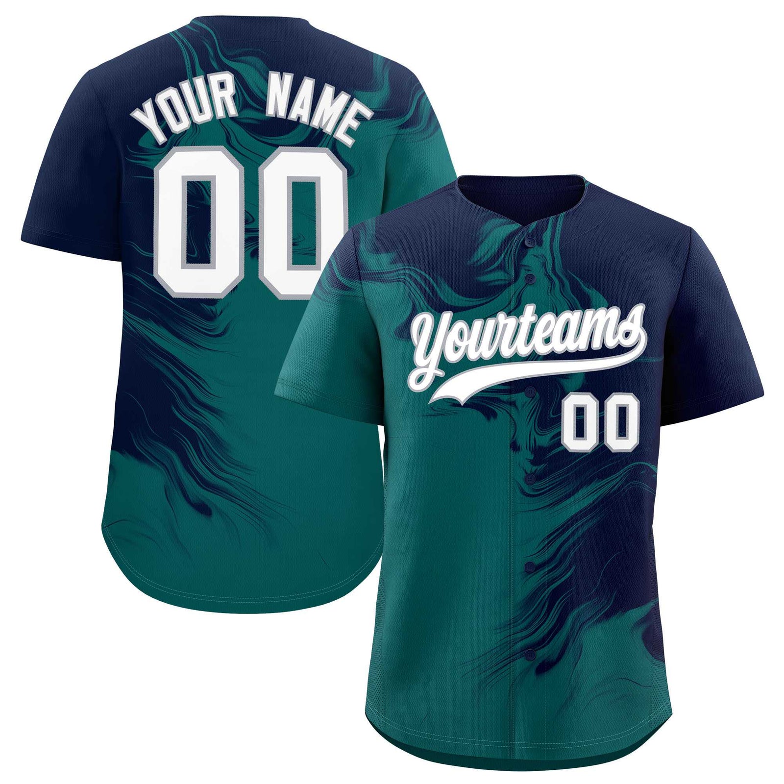 Custom Navy Aqua Personalized Ink Pattern Authentic Baseball Jersey