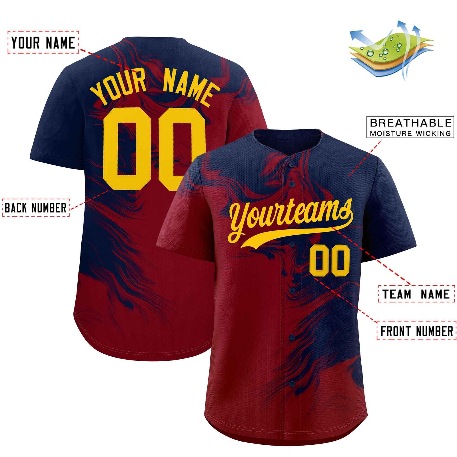 Custom Navy Crimson Personalized Ink Pattern Authentic Baseball Jersey