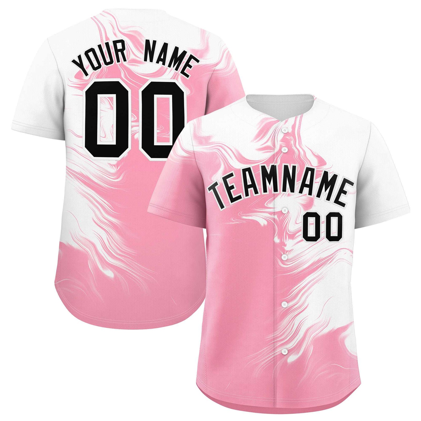 Custom White Light Pink Personalized Ink Pattern Authentic Baseball Jersey