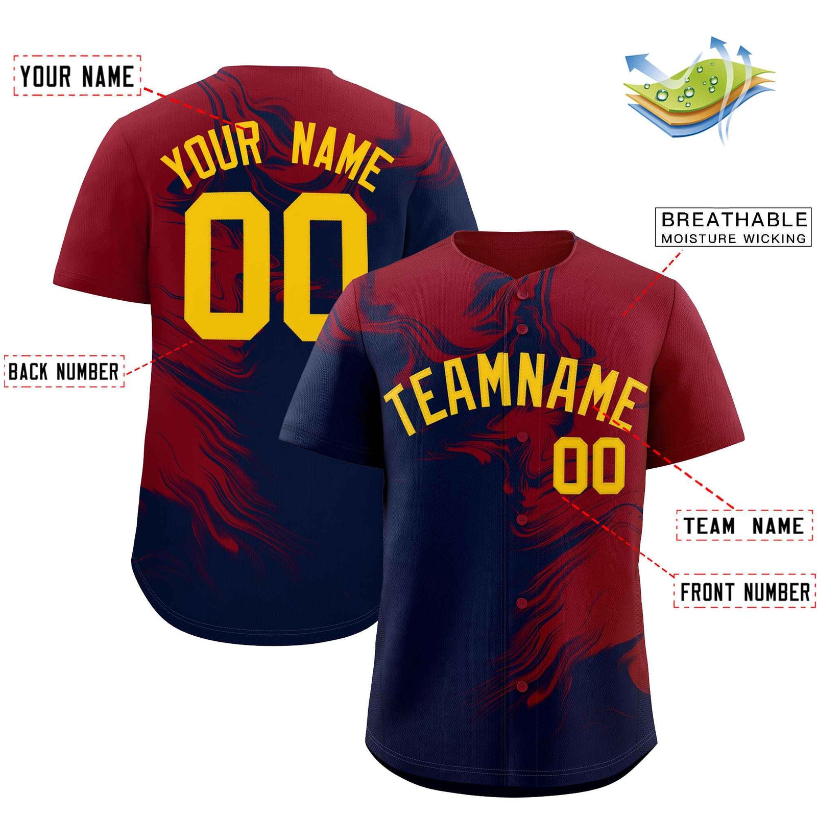 Custom Crimson Navy Personalized Ink Pattern Authentic Baseball Jersey