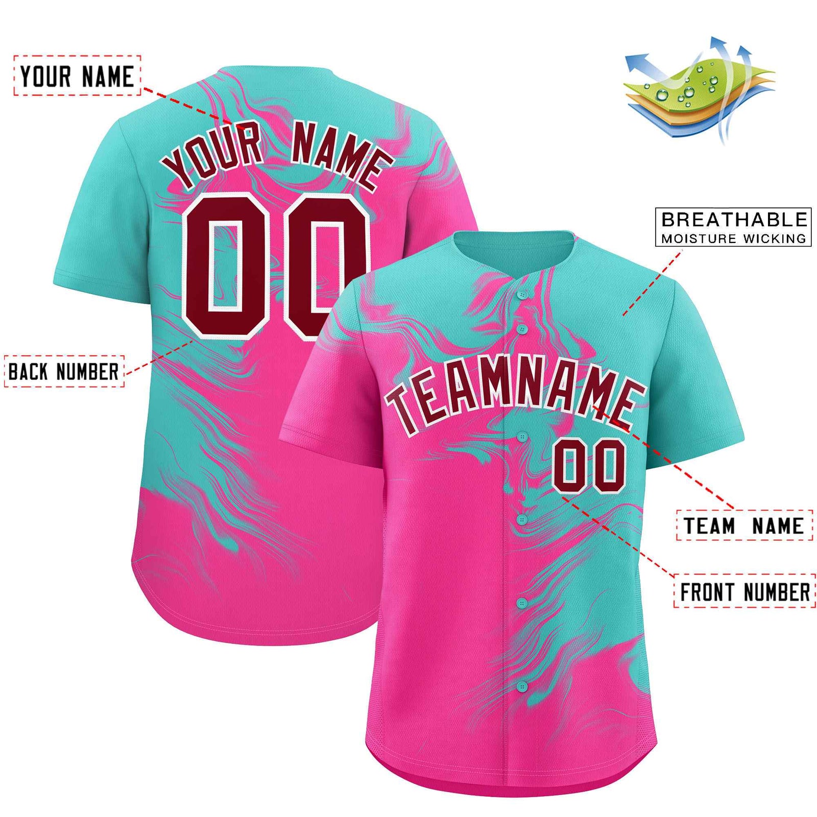 Custom Bright Green Pink Personalized Ink Pattern Authentic Baseball Jersey