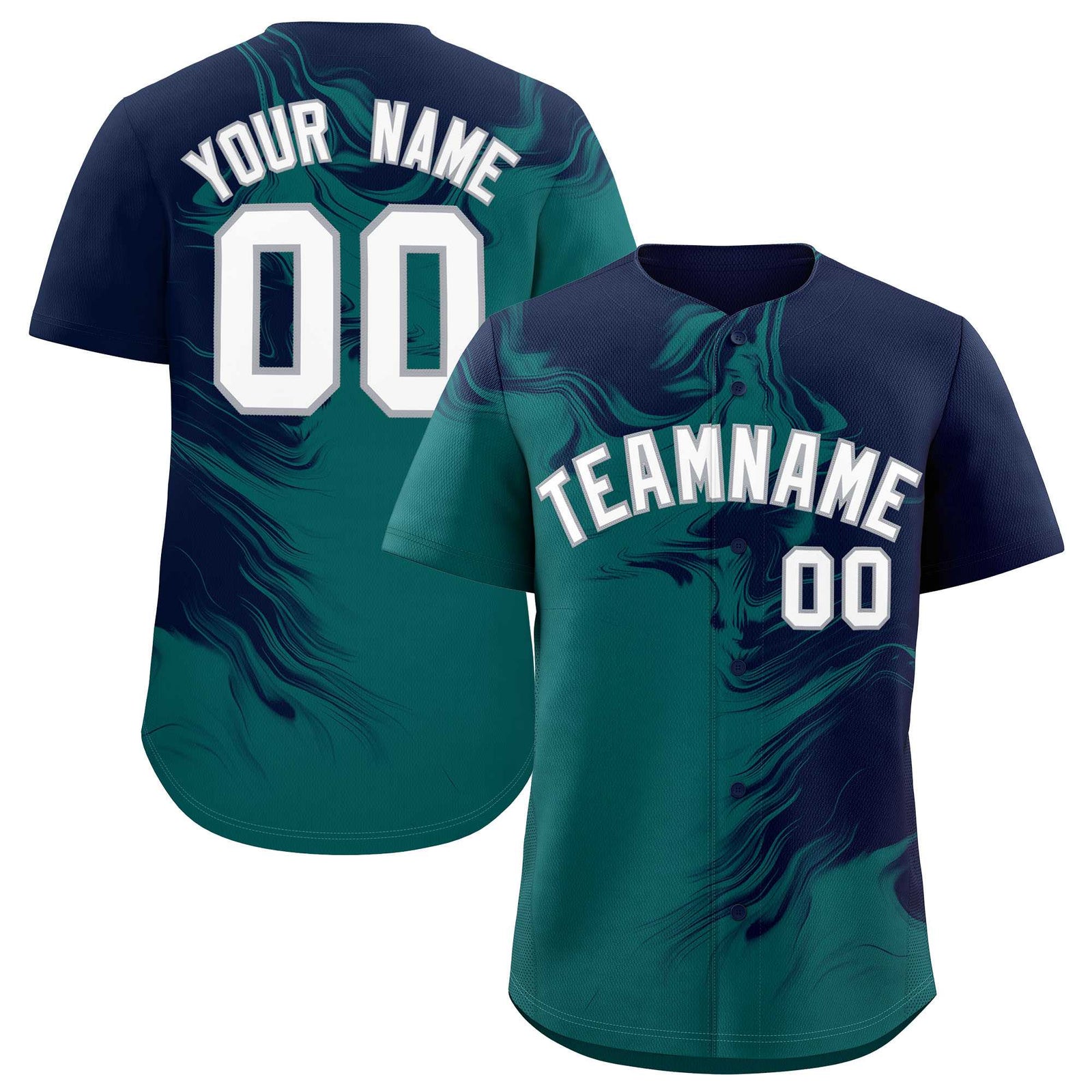 Custom Navy Aqua Personalized Ink Pattern Authentic Baseball Jersey