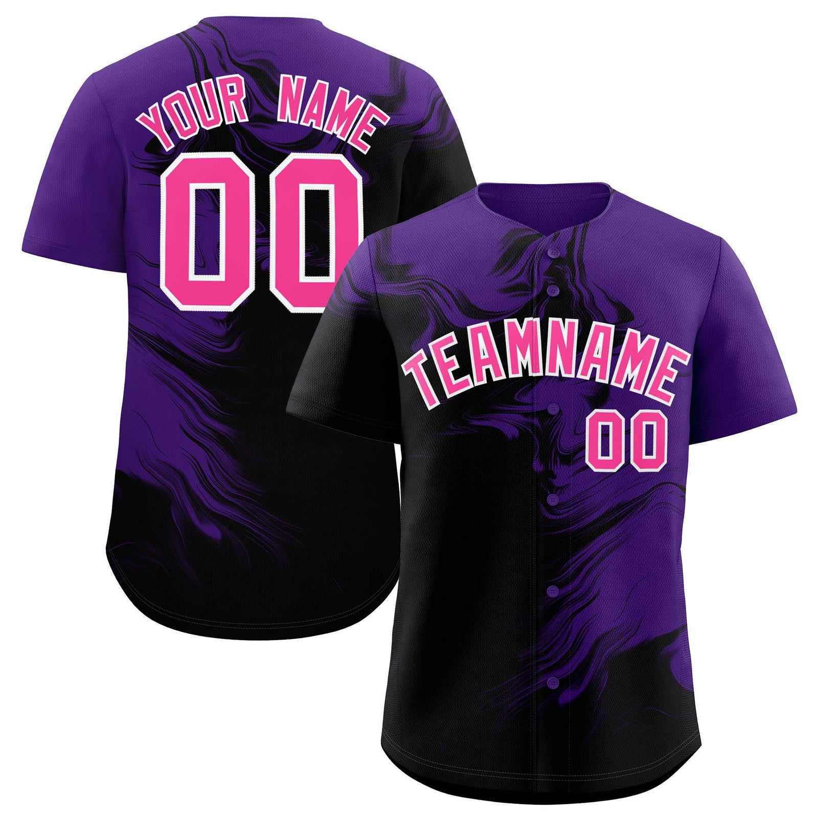 Custom Purple Black Personalized Ink Pattern Authentic Baseball Jersey