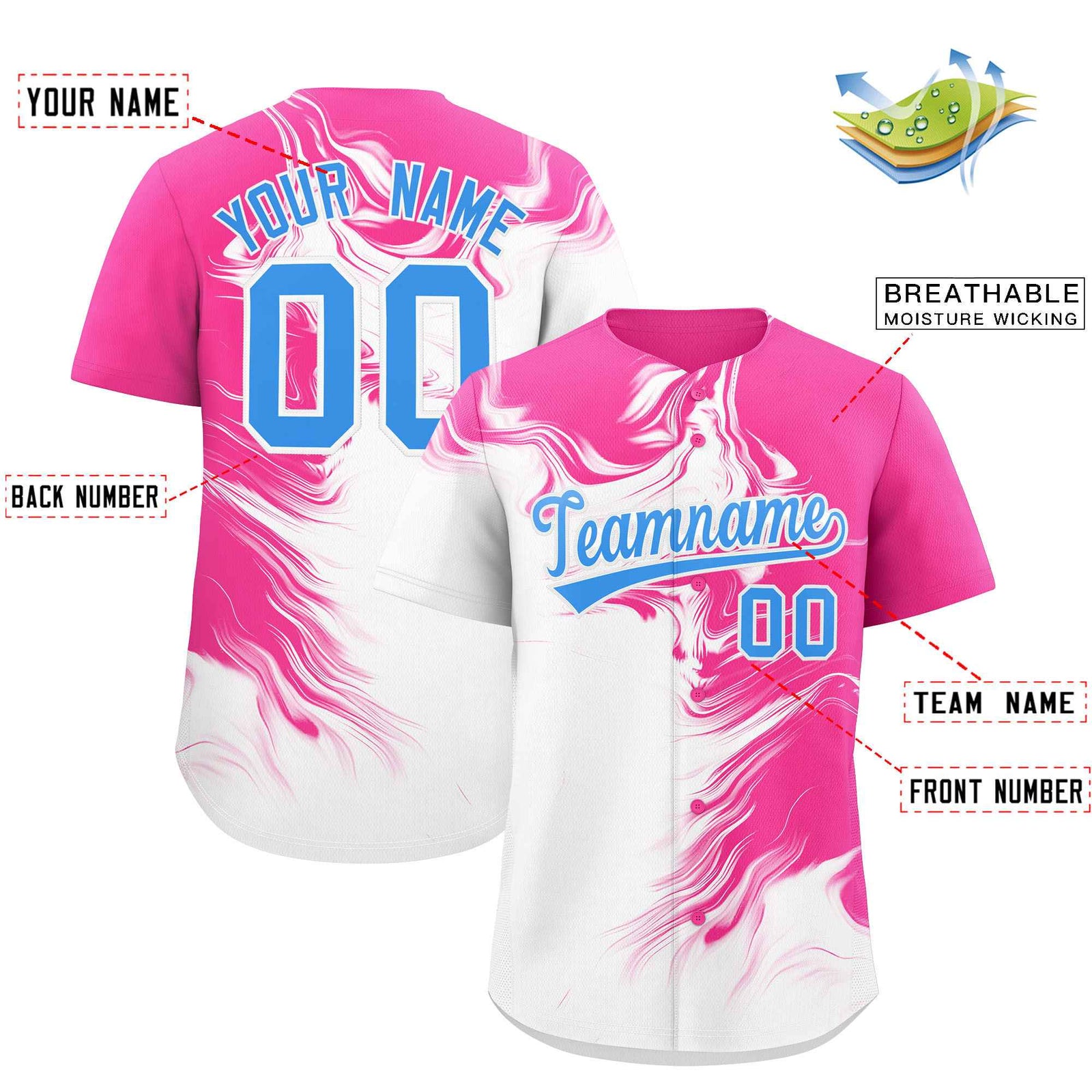 Custom Pink White Personalized Ink Pattern Authentic Baseball Jersey