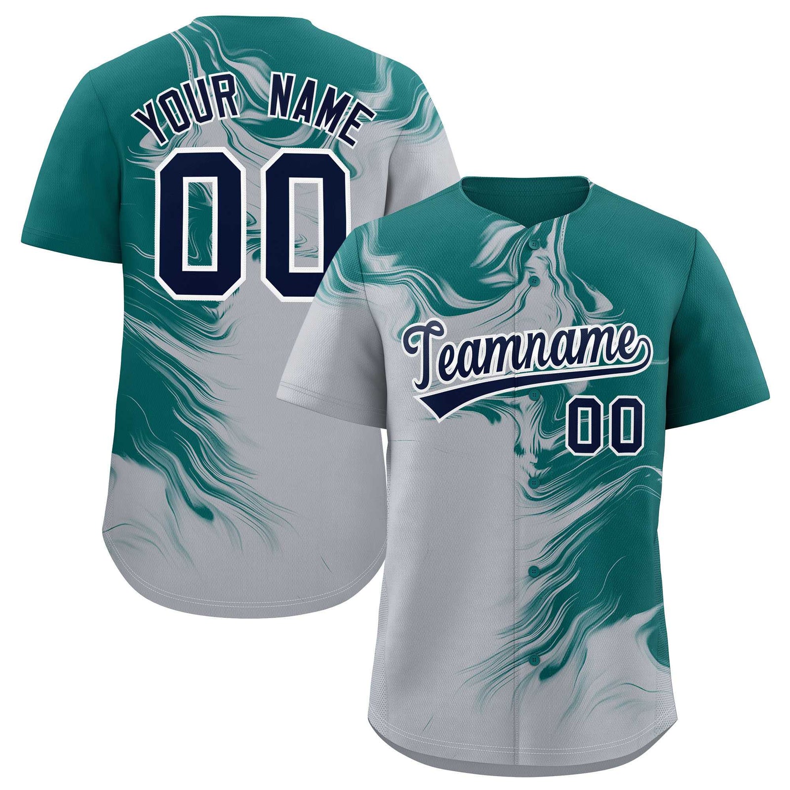 Custom Aqua Gray Personalized Ink Pattern Authentic Baseball Jersey