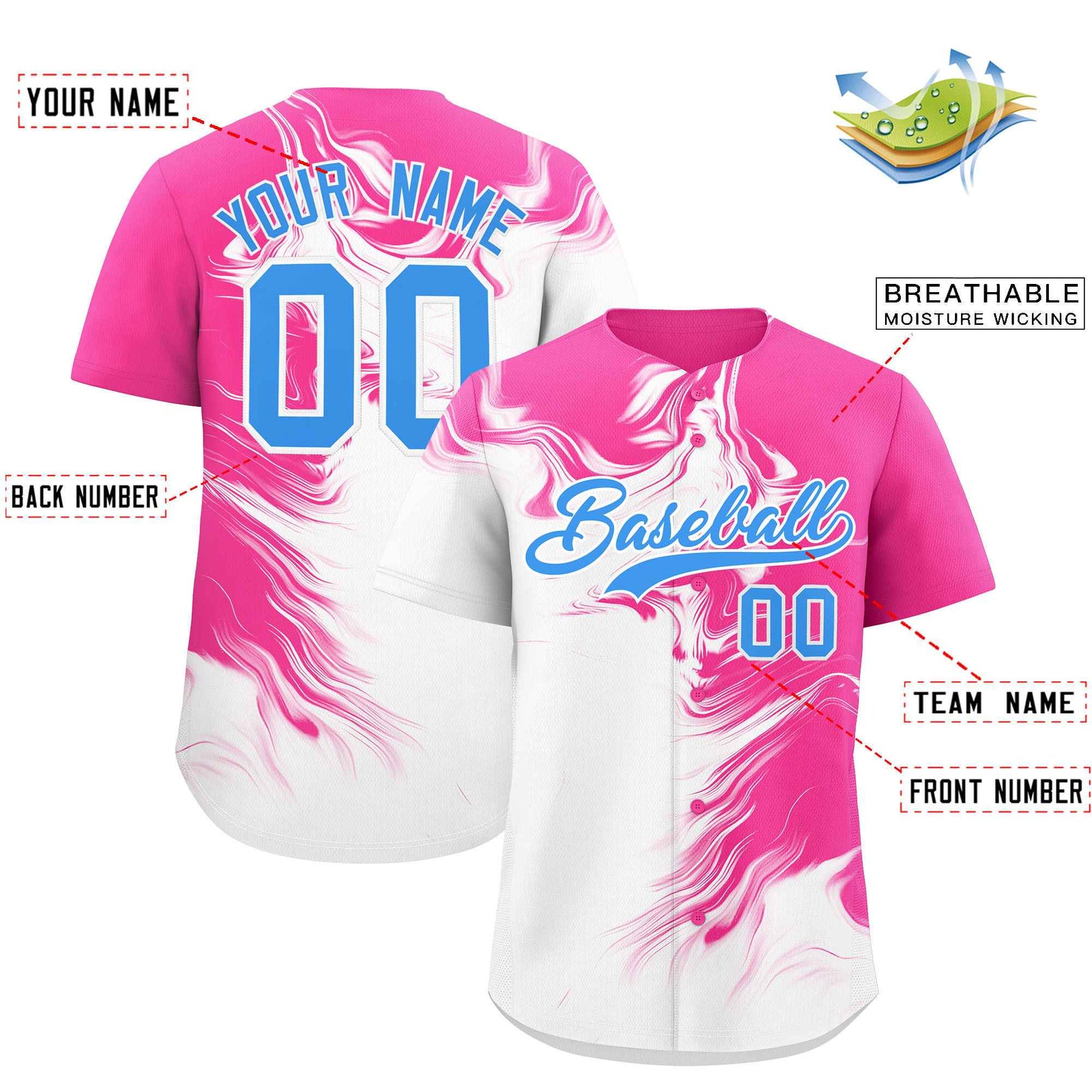 Custom Pink White Personalized Ink Pattern Authentic Baseball Jersey