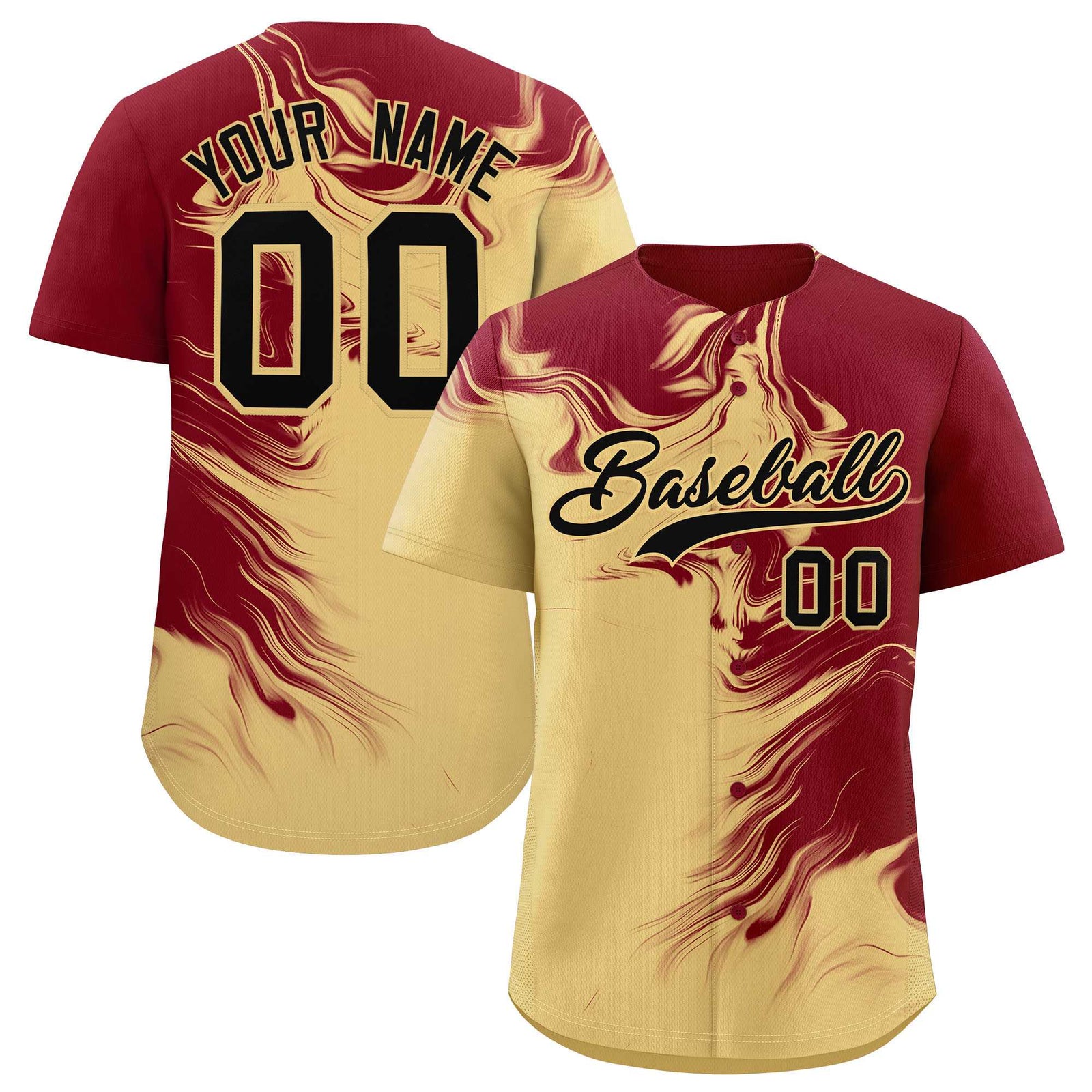 Custom Crimson Khaki Personalized Ink Pattern Authentic Baseball Jersey