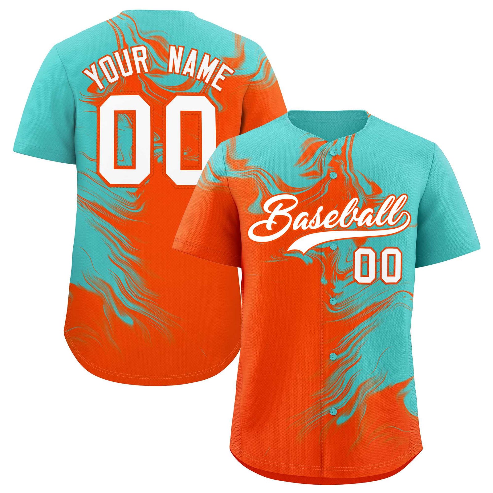 Custom Bright Green Orange Personalized Ink Pattern Authentic Baseball Jersey