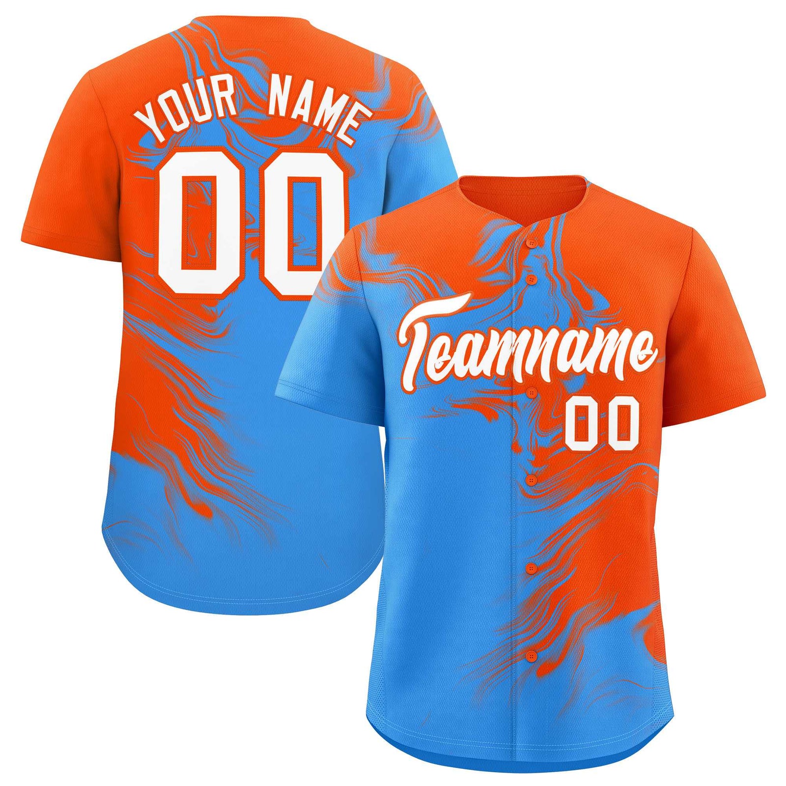 Custom Orange Powder Blue Personalized Ink Pattern Authentic Baseball Jersey