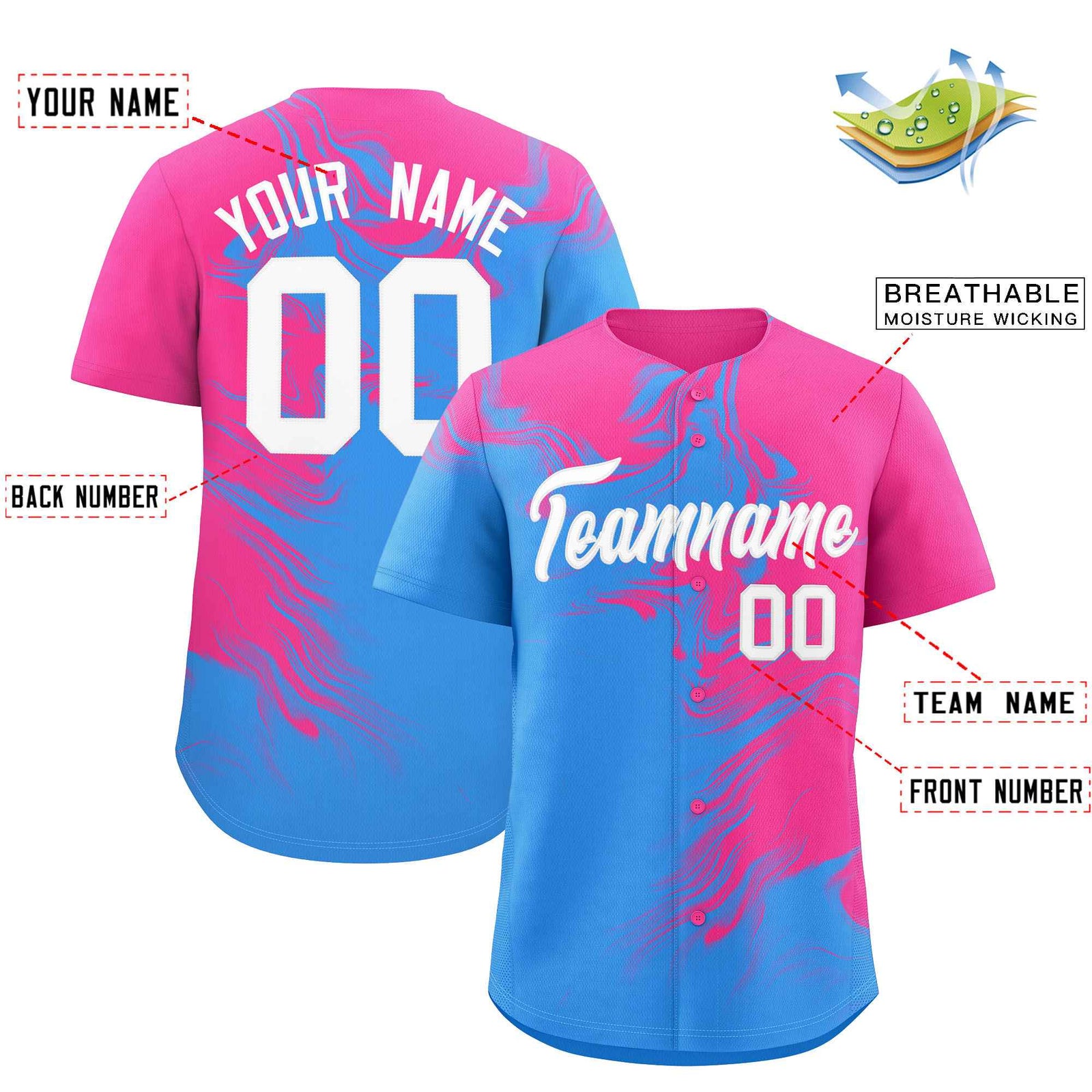 Custom Pink Powder Blue Personalized Ink Pattern Authentic Baseball Jersey