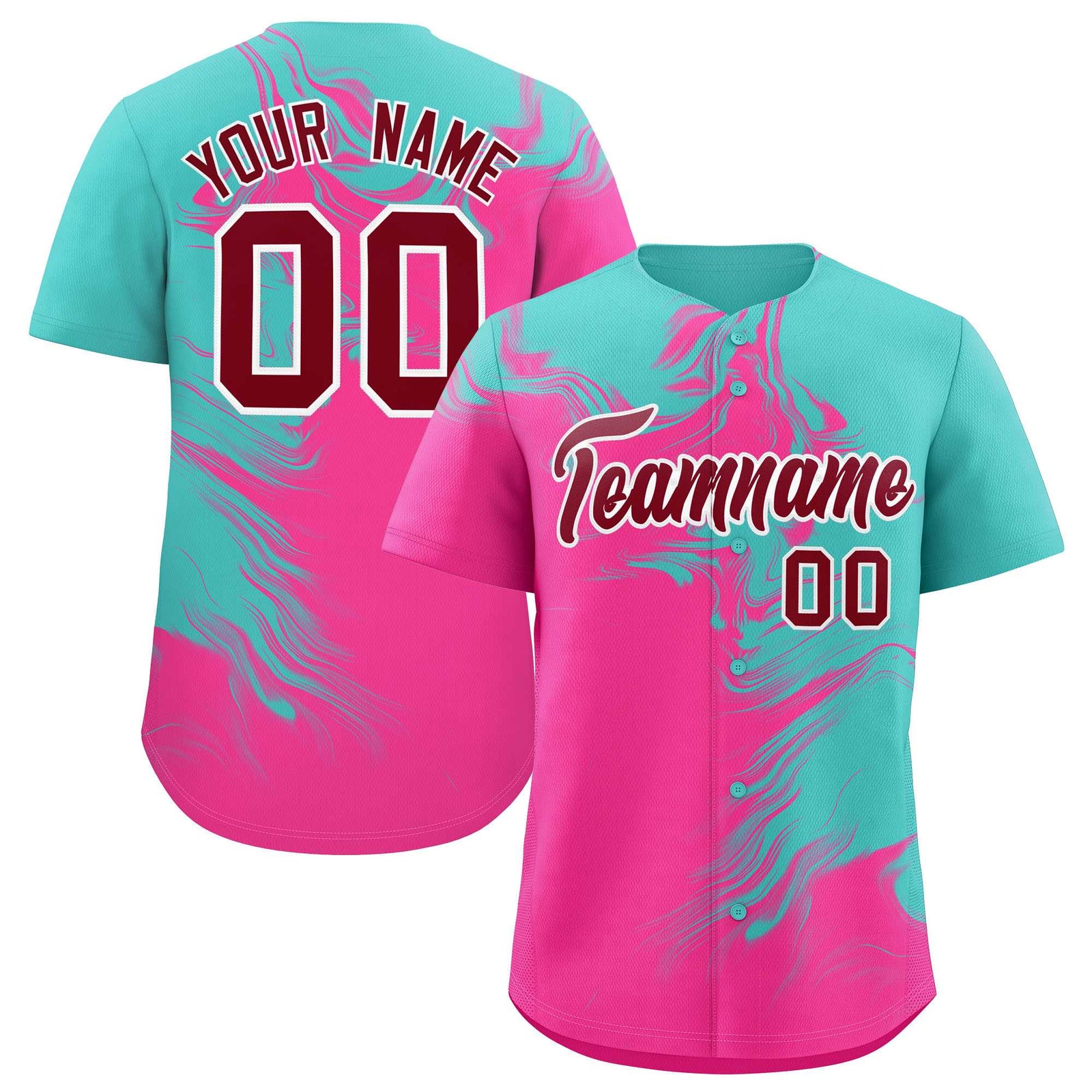 Custom Bright Green Pink Personalized Ink Pattern Authentic Baseball Jersey