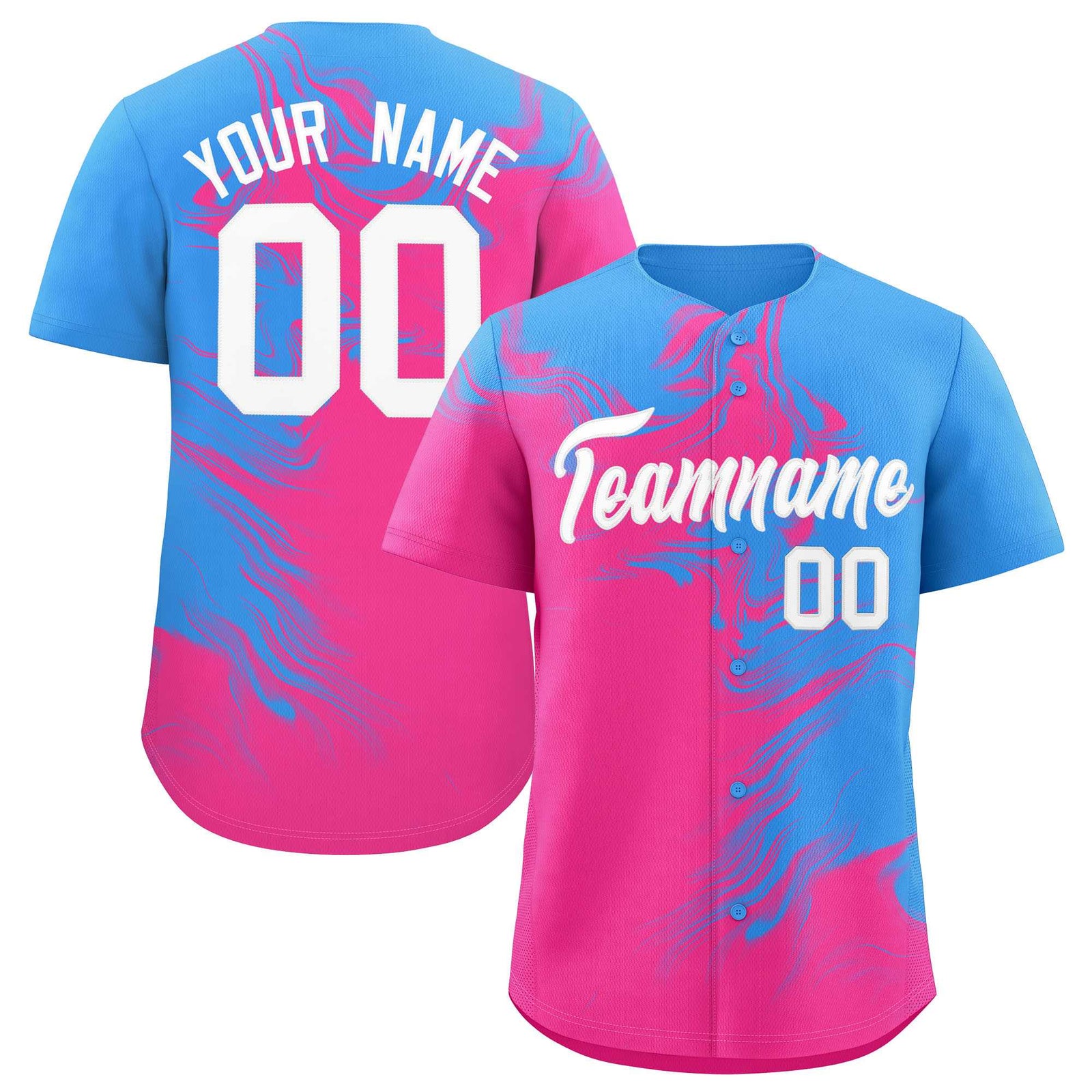 Custom Powder Blue Pink Personalized Ink Pattern Authentic Baseball Jersey