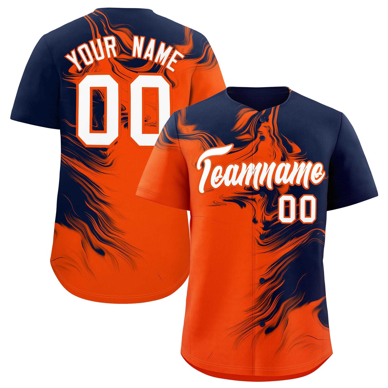 Custom Navy Orange Personalized Ink Pattern Authentic Baseball Jersey