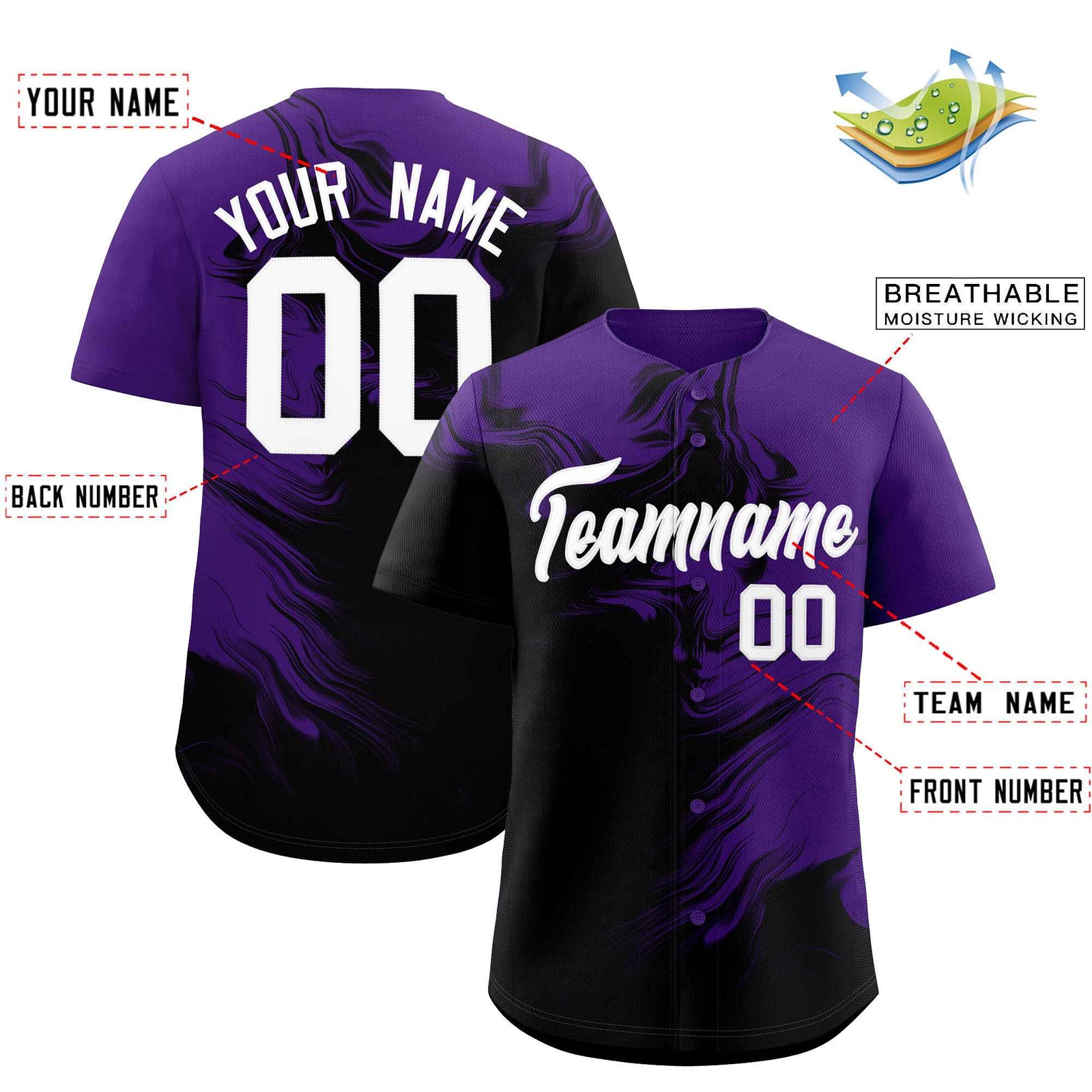 Custom Purple Black Personalized Ink Pattern Authentic Baseball Jersey