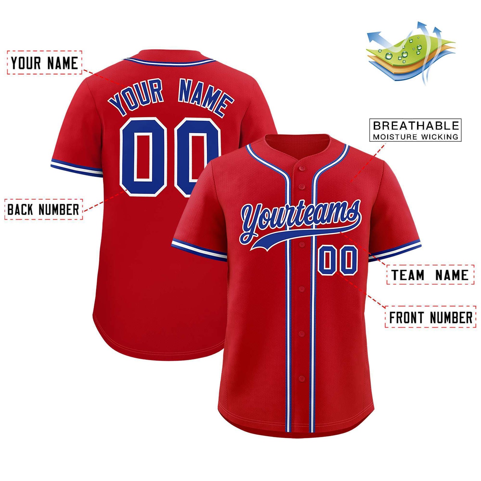 Custom Red Classic Style Authentic Baseball Jersey