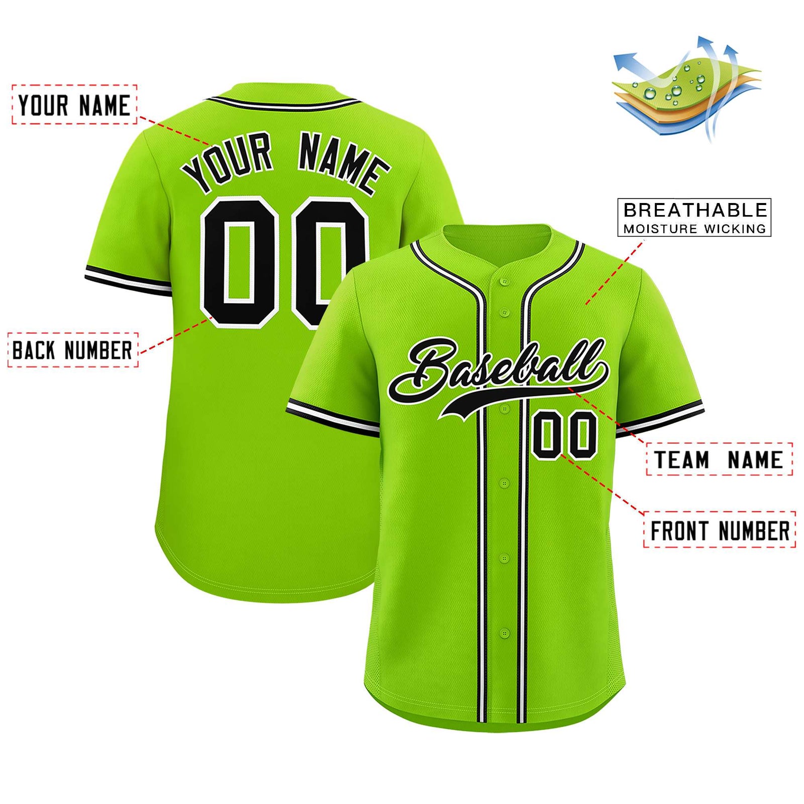 Custom Neon Green Classic Style Authentic Baseball Jersey