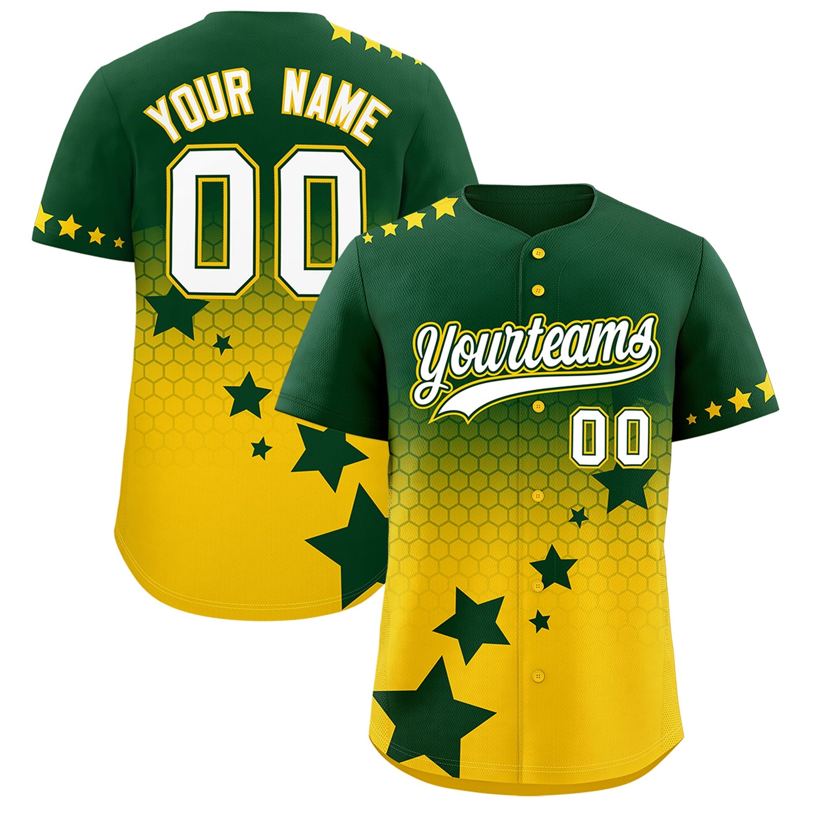 Custom Green Gold White Rising Stars Series Gradient Fashion Baseball Jersey| KXKSHOP