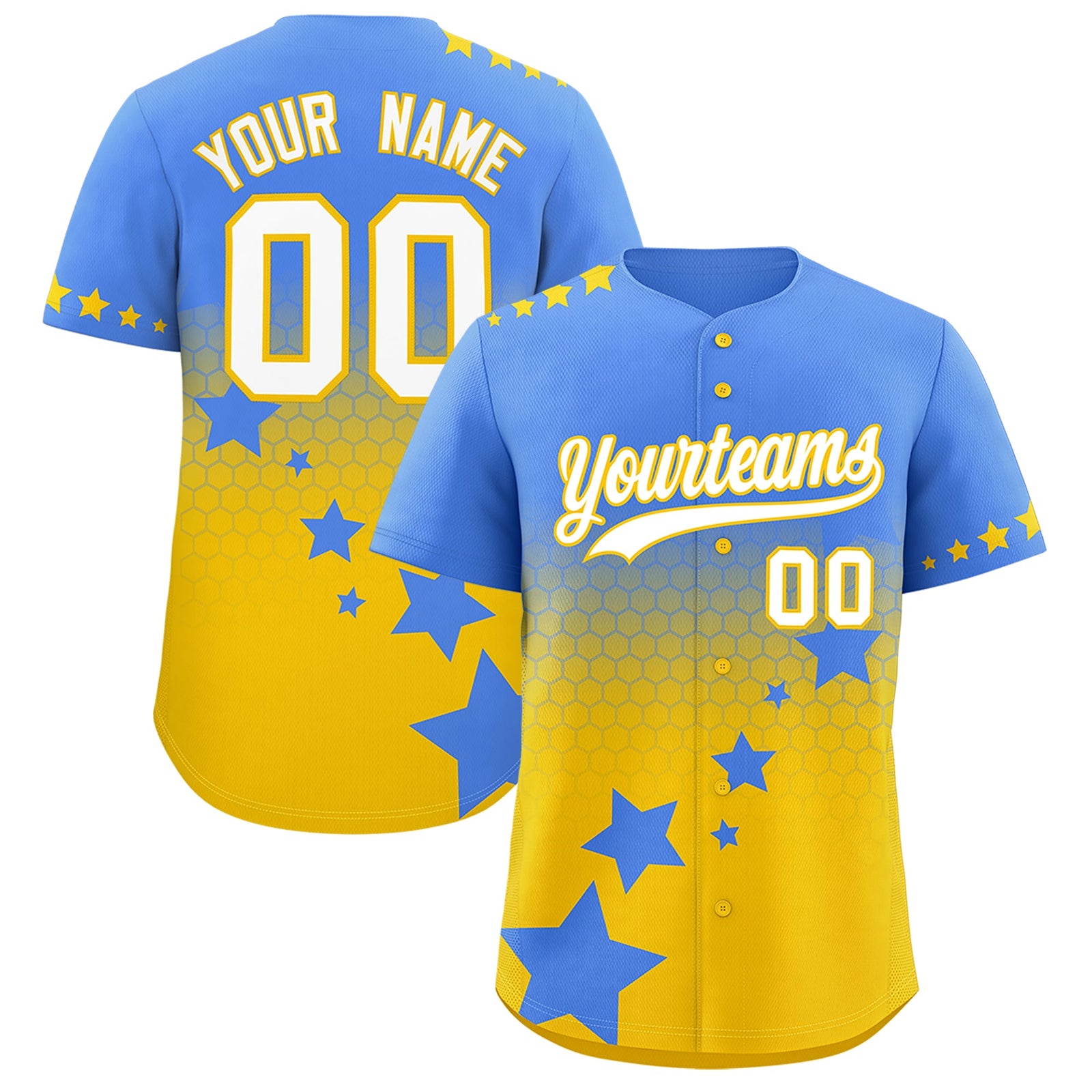Custom Powder Blue Gold White Rising Stars Series Gradient Fashion Baseball Jersey| KXKSHOP