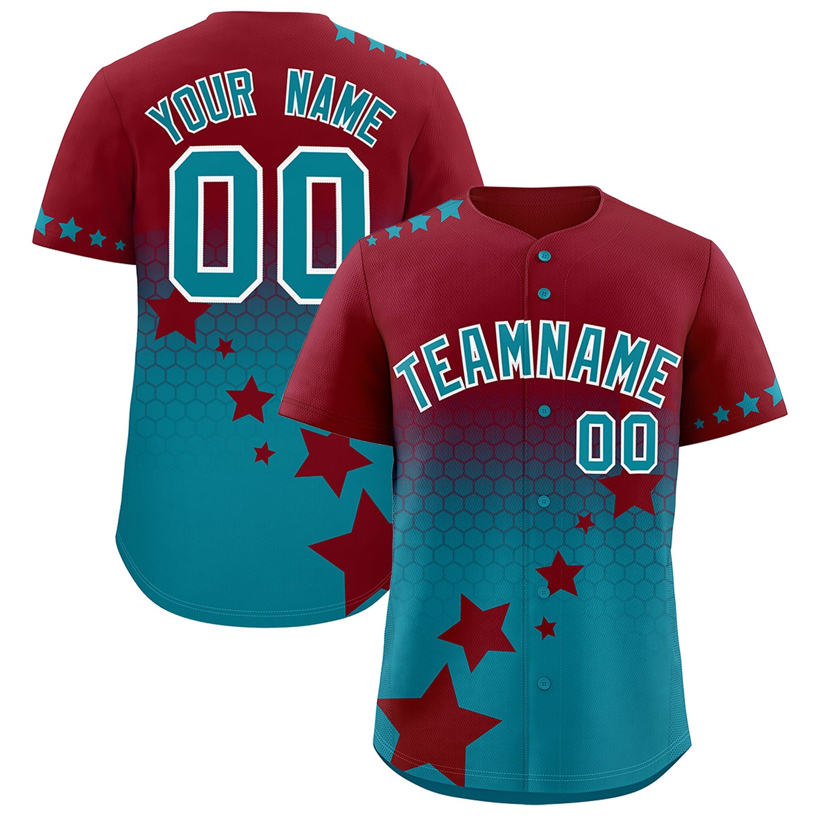 Custom Crimson Teal White Rising Stars Series Gradient Fashion Baseball Jersey| KXKSHOP