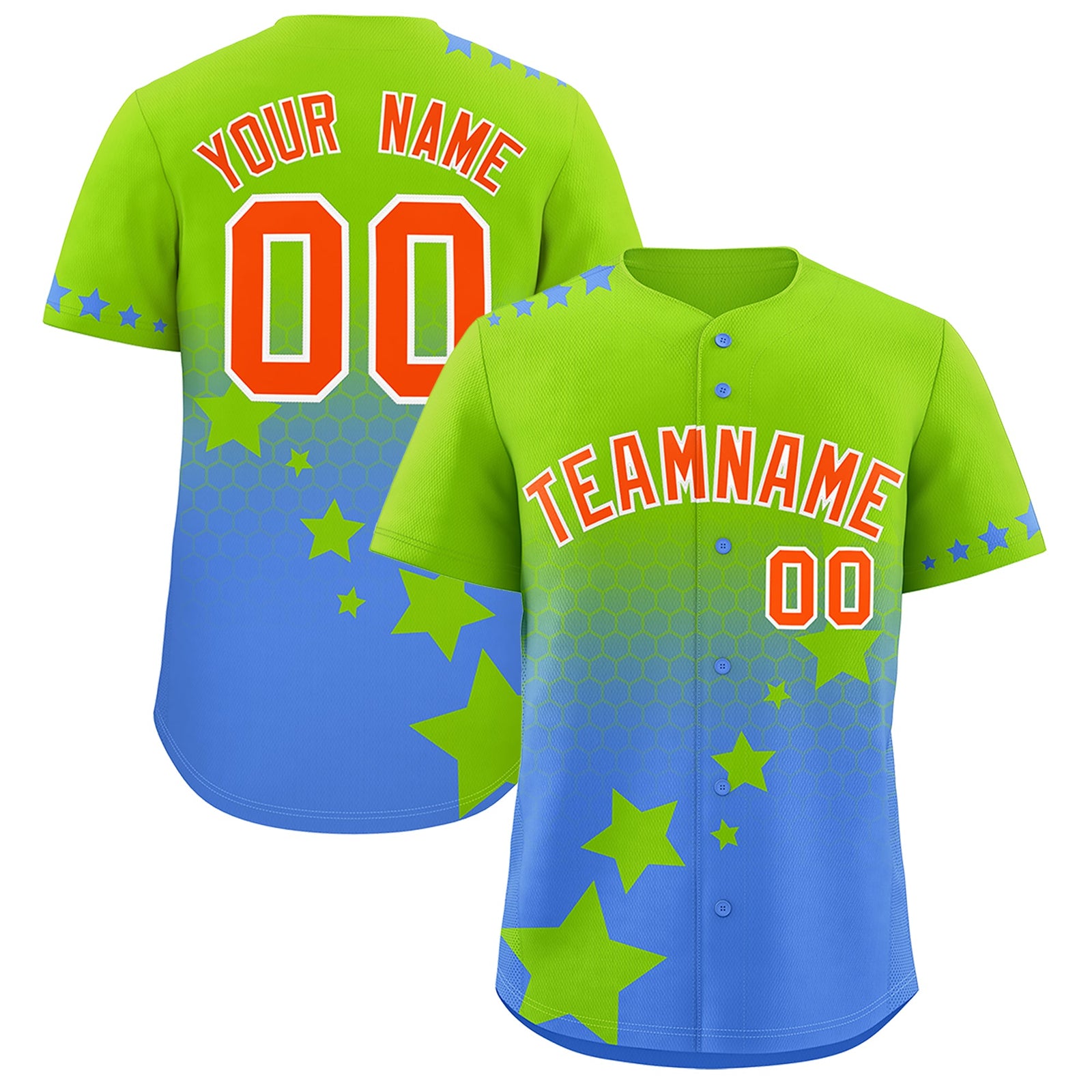 Custom Neon Green Powder Blue Orange Rising Stars Series Gradient Fashion Baseball Jersey| KXKSHOP