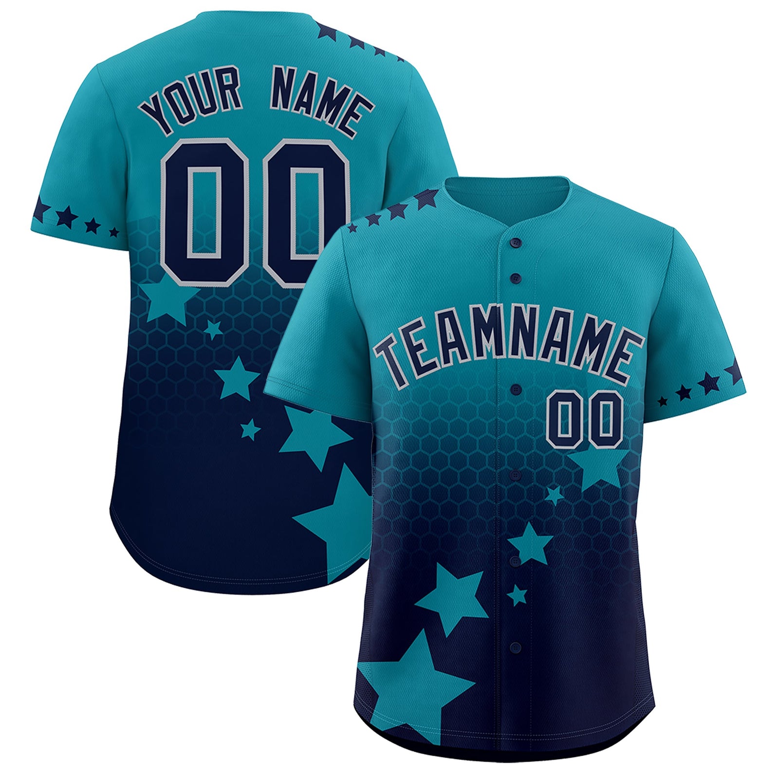 Custom Teal Navy Gray Rising Stars Series Gradient Fashion Baseball Jersey| KXKSHOP