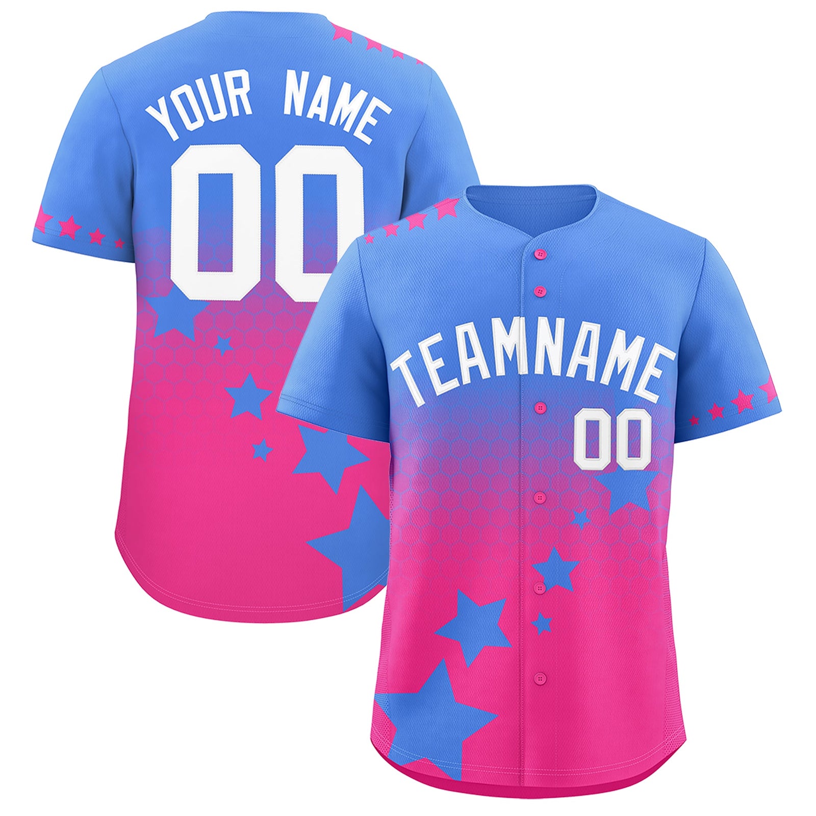 Custom Powder Blue Pink White Rising Stars Series Gradient Fashion Baseball Jersey| KXKSHOP