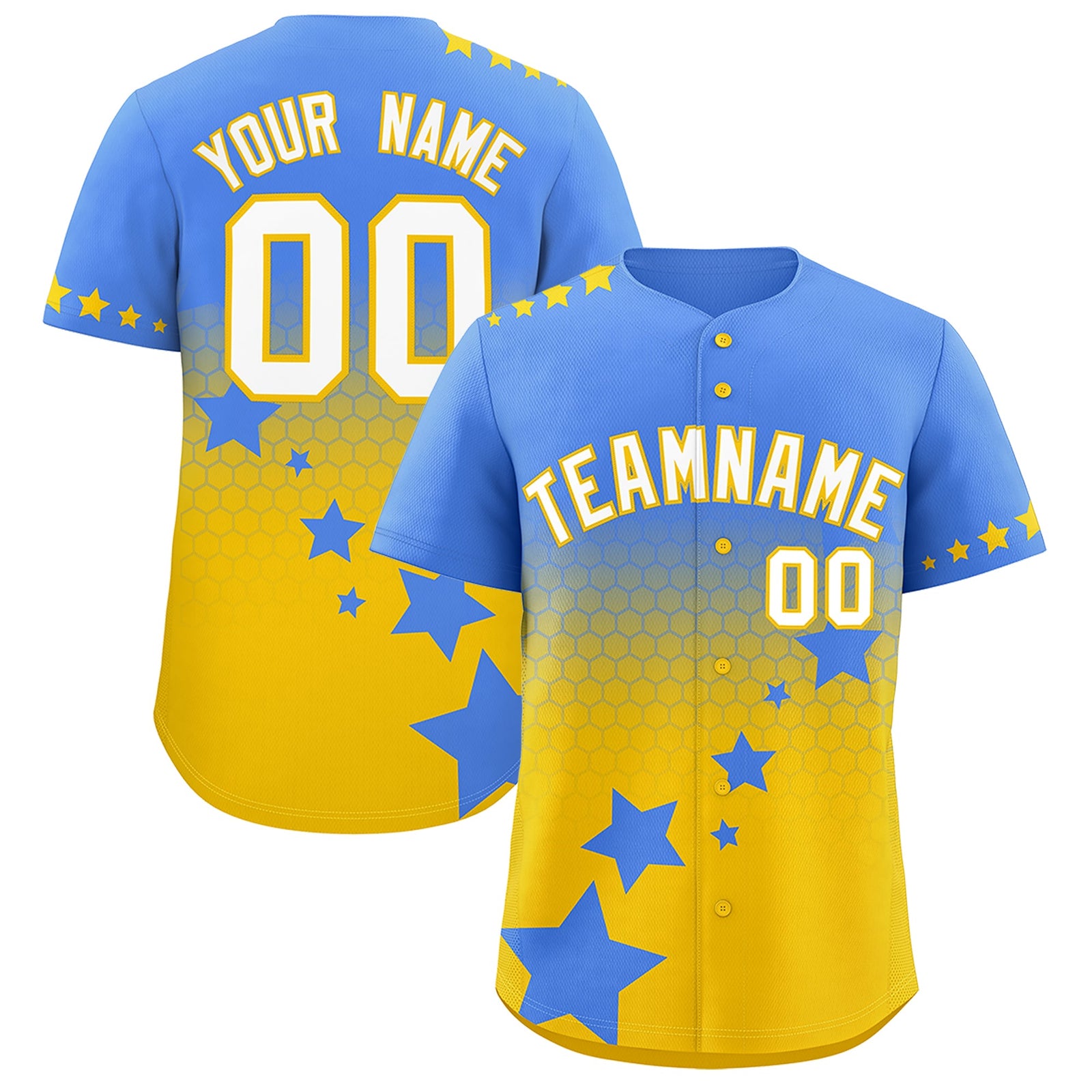 Custom Powder Blue Gold White Rising Stars Series Gradient Fashion Baseball Jersey| KXKSHOP